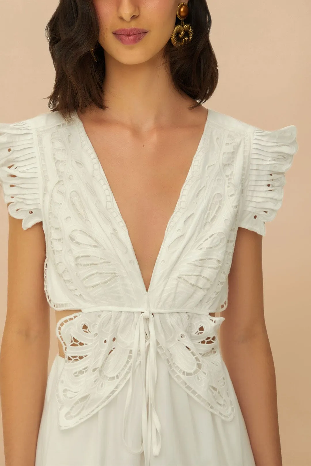 Elegant Appearance Versatile Silhouettes Off-White Butterfly Richelieu Midi Dress