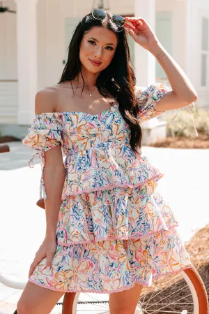Vibrant Voyage Tiered Printed Mini Dress (Multi) No Ride Up
