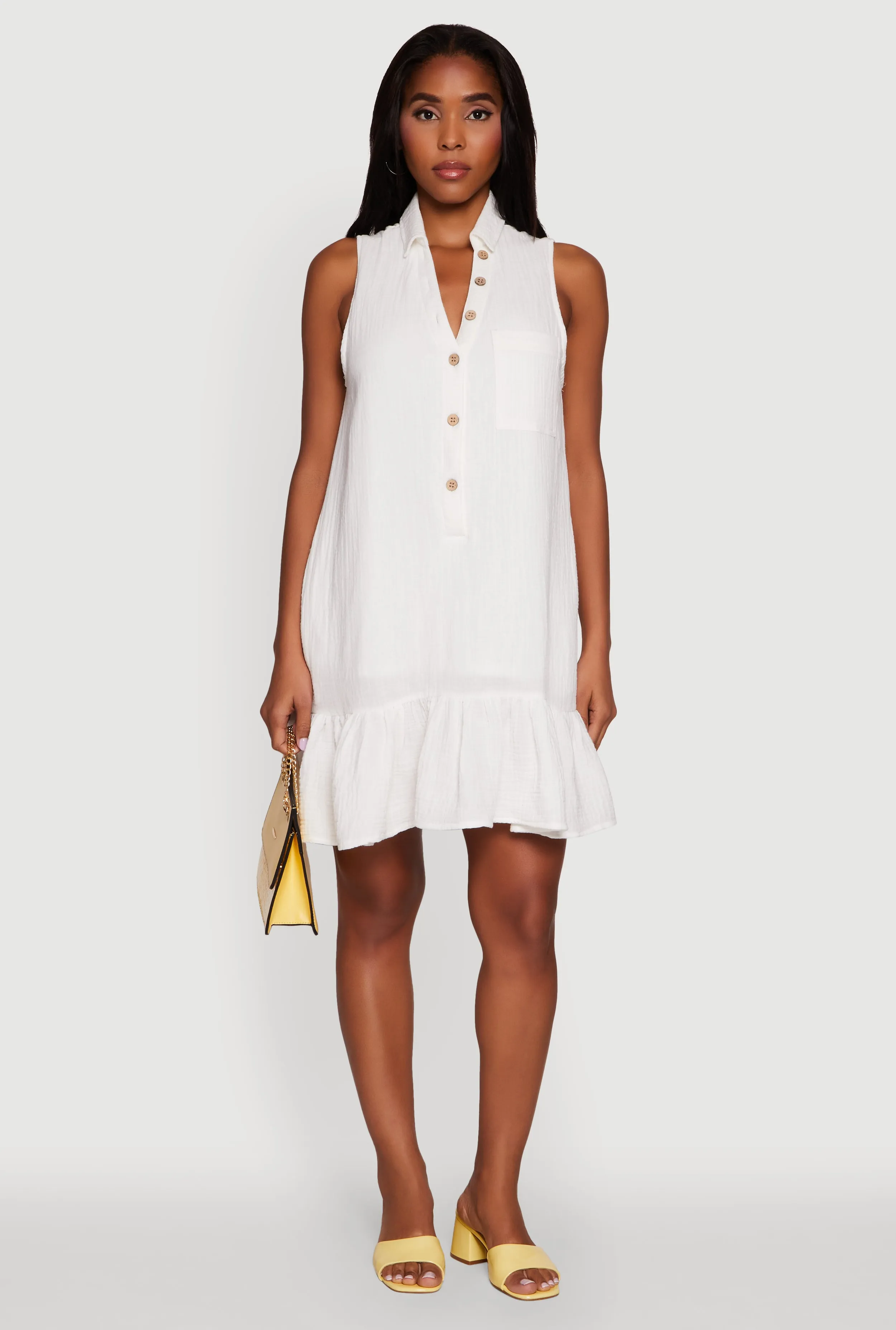 Smart Wear Chic Gauze Knit Button Front Peplum Hem Dress