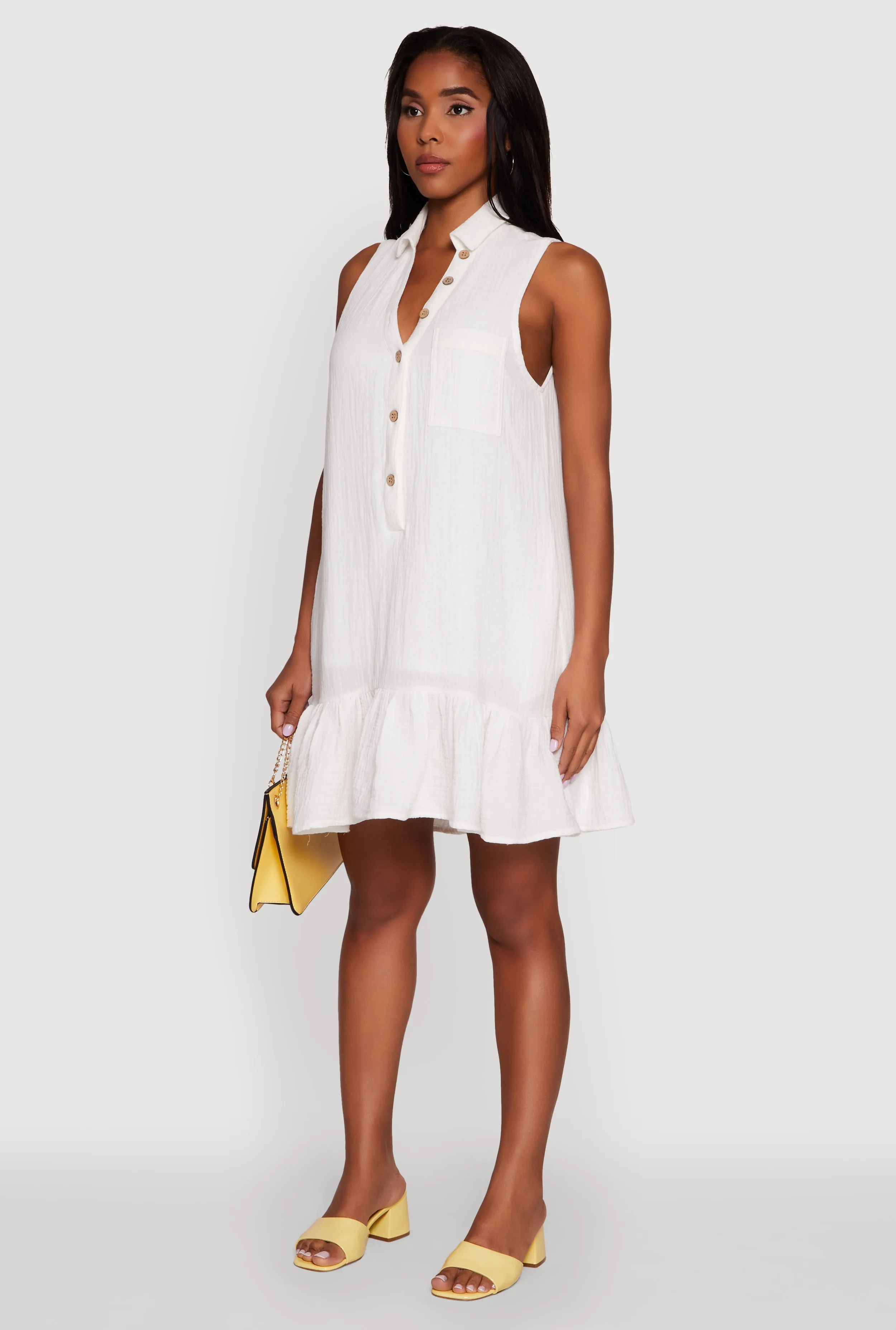 City Scene Party Edge Chic Gauze Knit Button Front Peplum Hem Dress