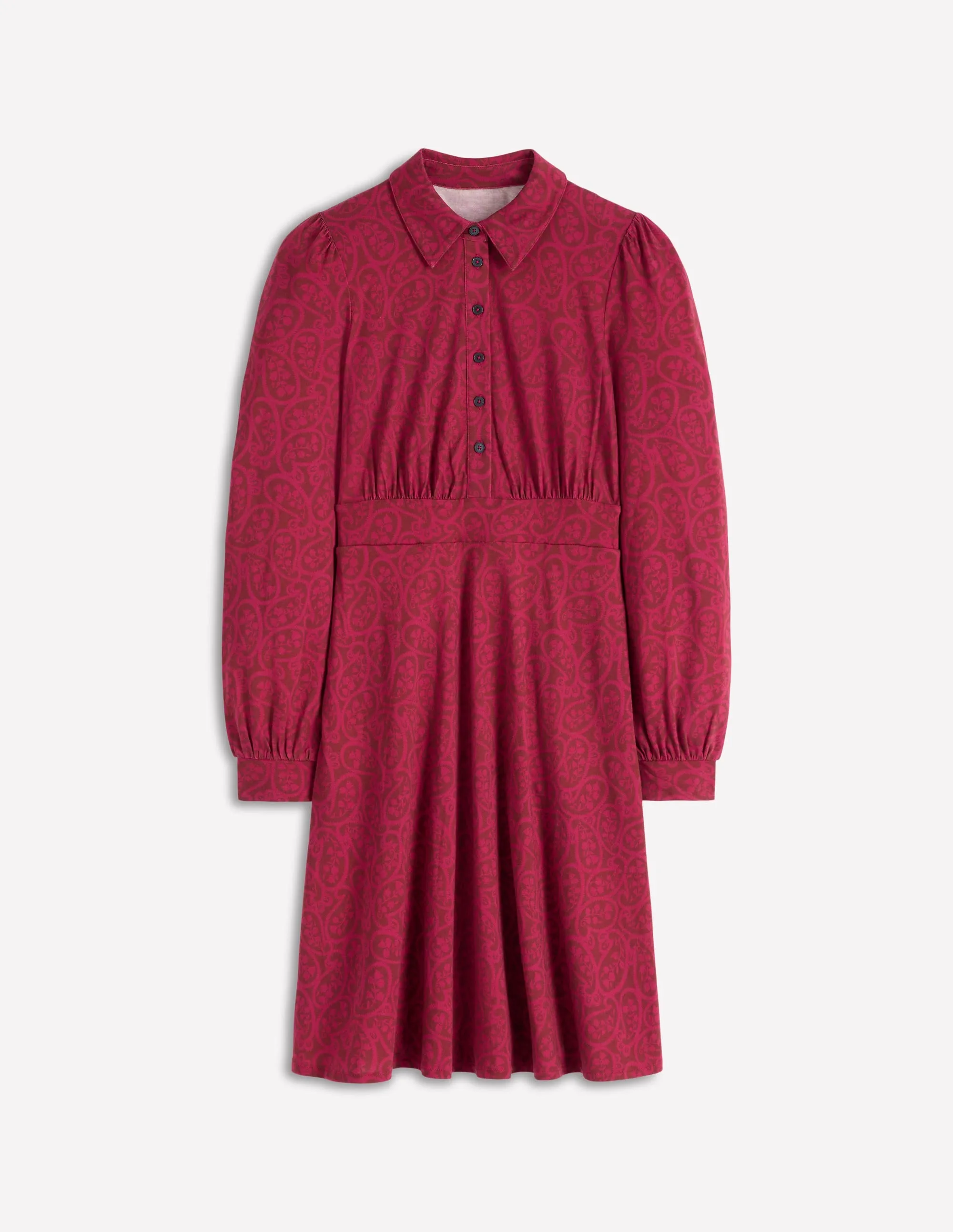 Orla Short Jersey Shirt Dress-Chestnut, Blossomy Paisley Bright sun dress