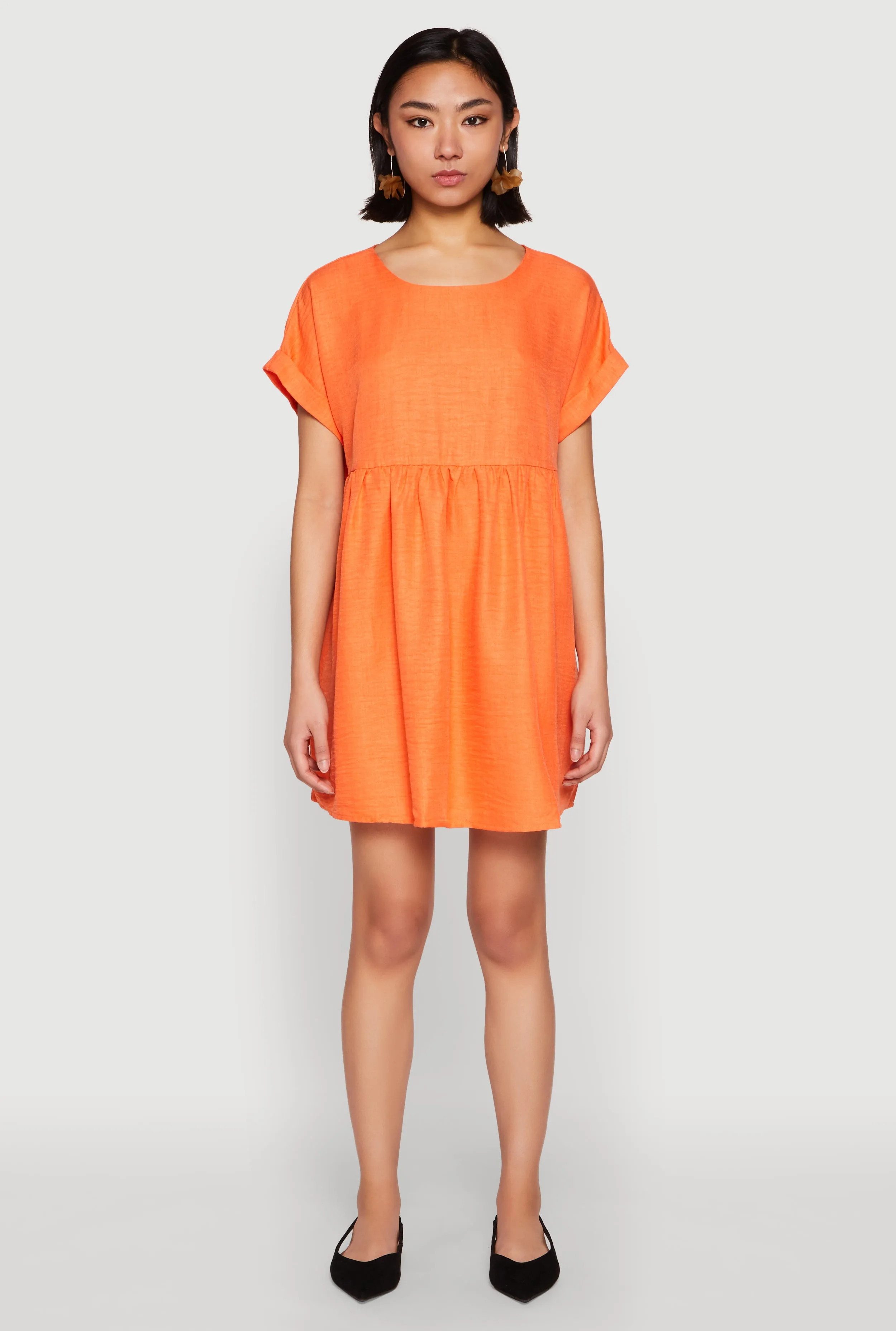 Glow Mood Linen Fixed Cuff Babydoll Shift Dress