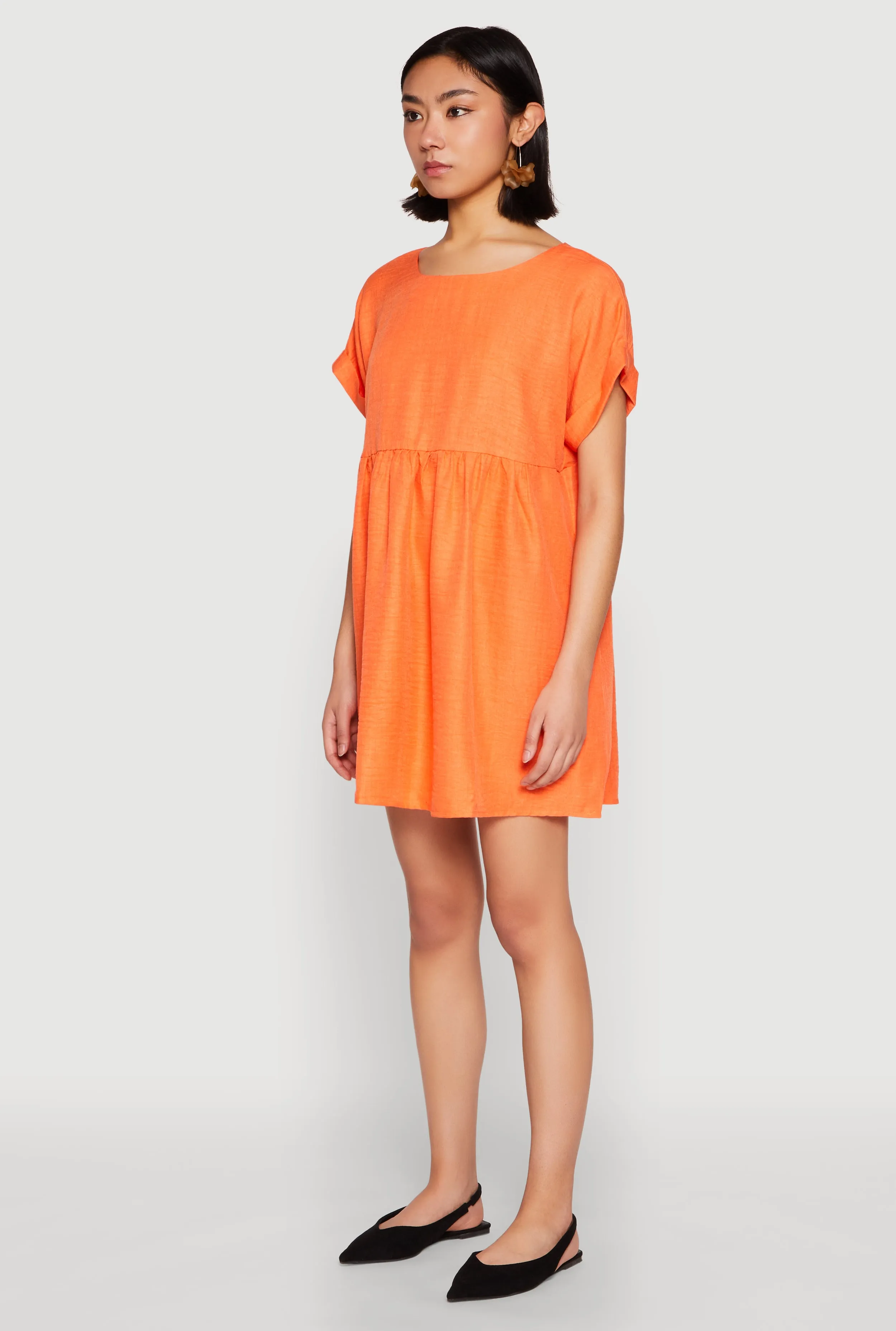 Temperature Regulating Linen Fixed Cuff Babydoll Shift Dress