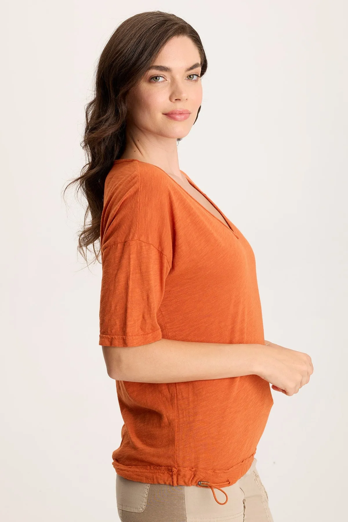 Rajni V-Neck Cinchable Hem Tee AntimicrobialCoating