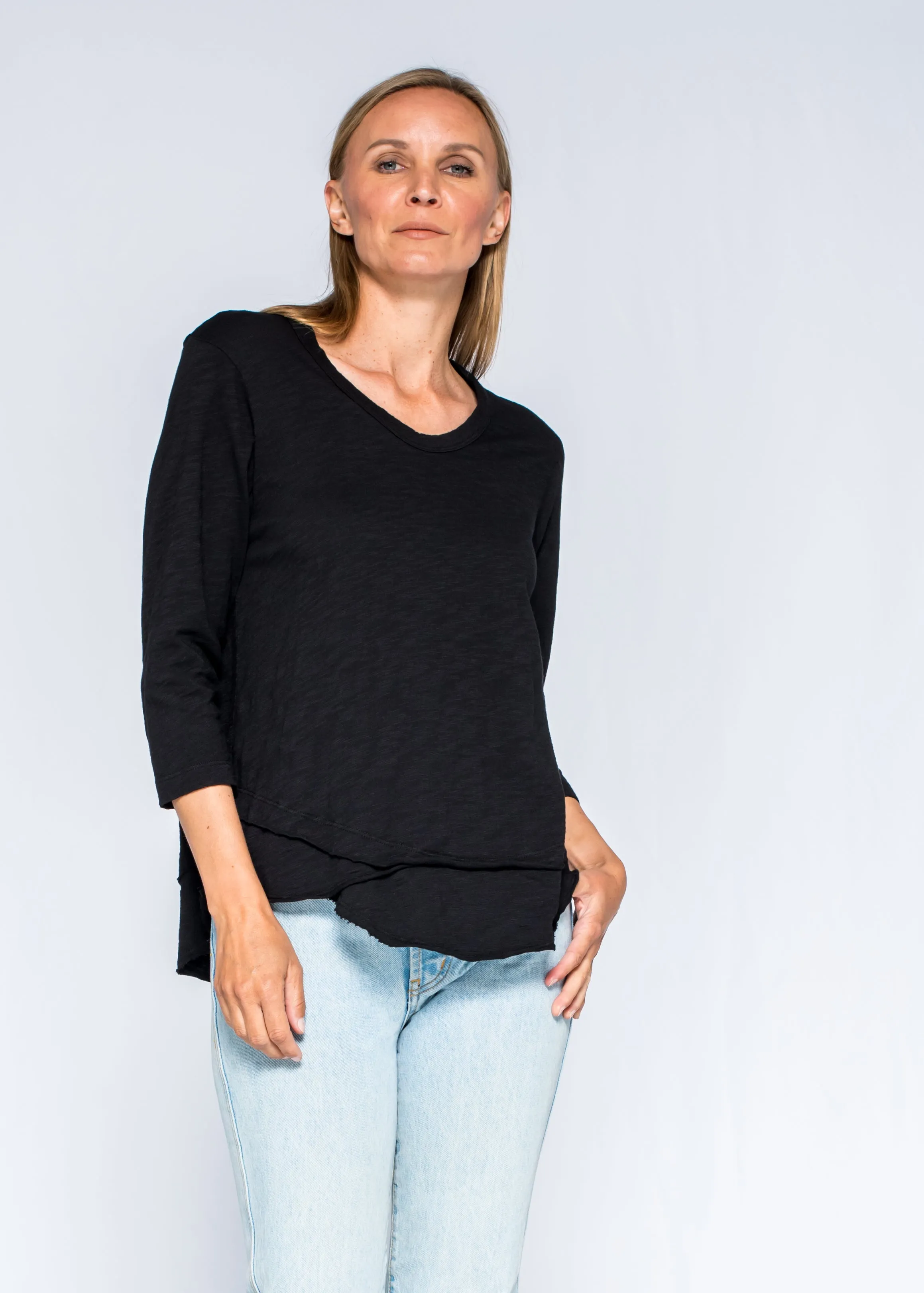 Coastal Chic Shrunken Crew 3/4 Sleeve Mock Layer Tee