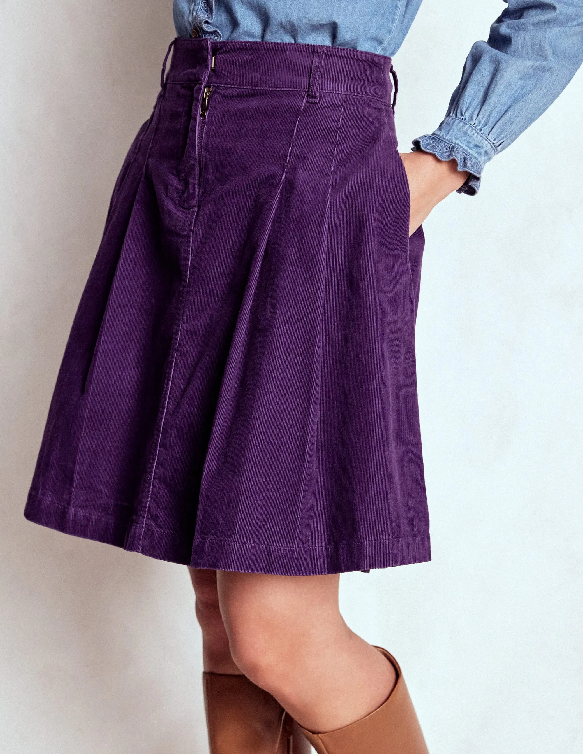 Tonal Layering Knitted Fabric Pleated Cord Skirt-Mystical Purple