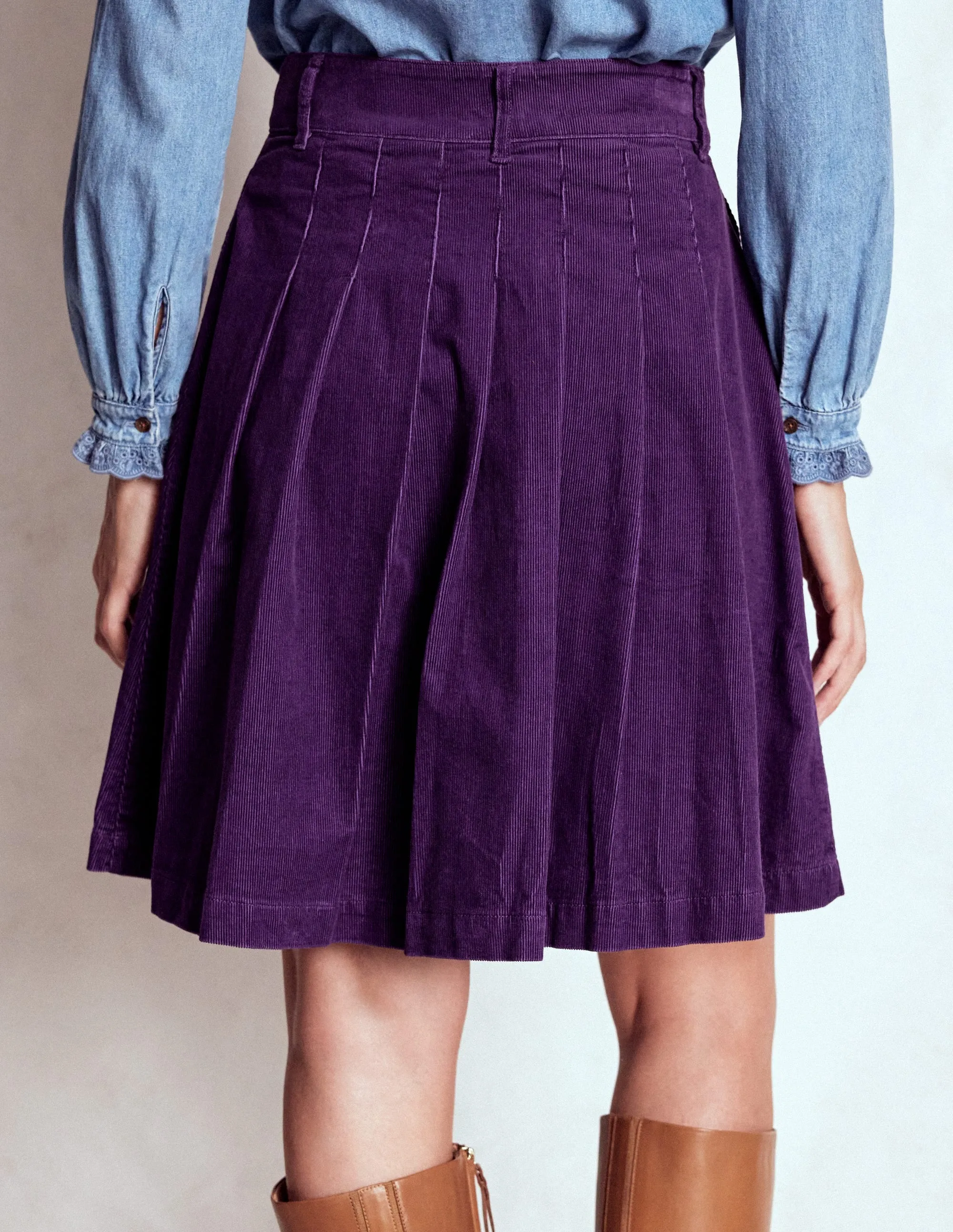 Inverted Pleats Pleated Cord Skirt-Mystical Purple