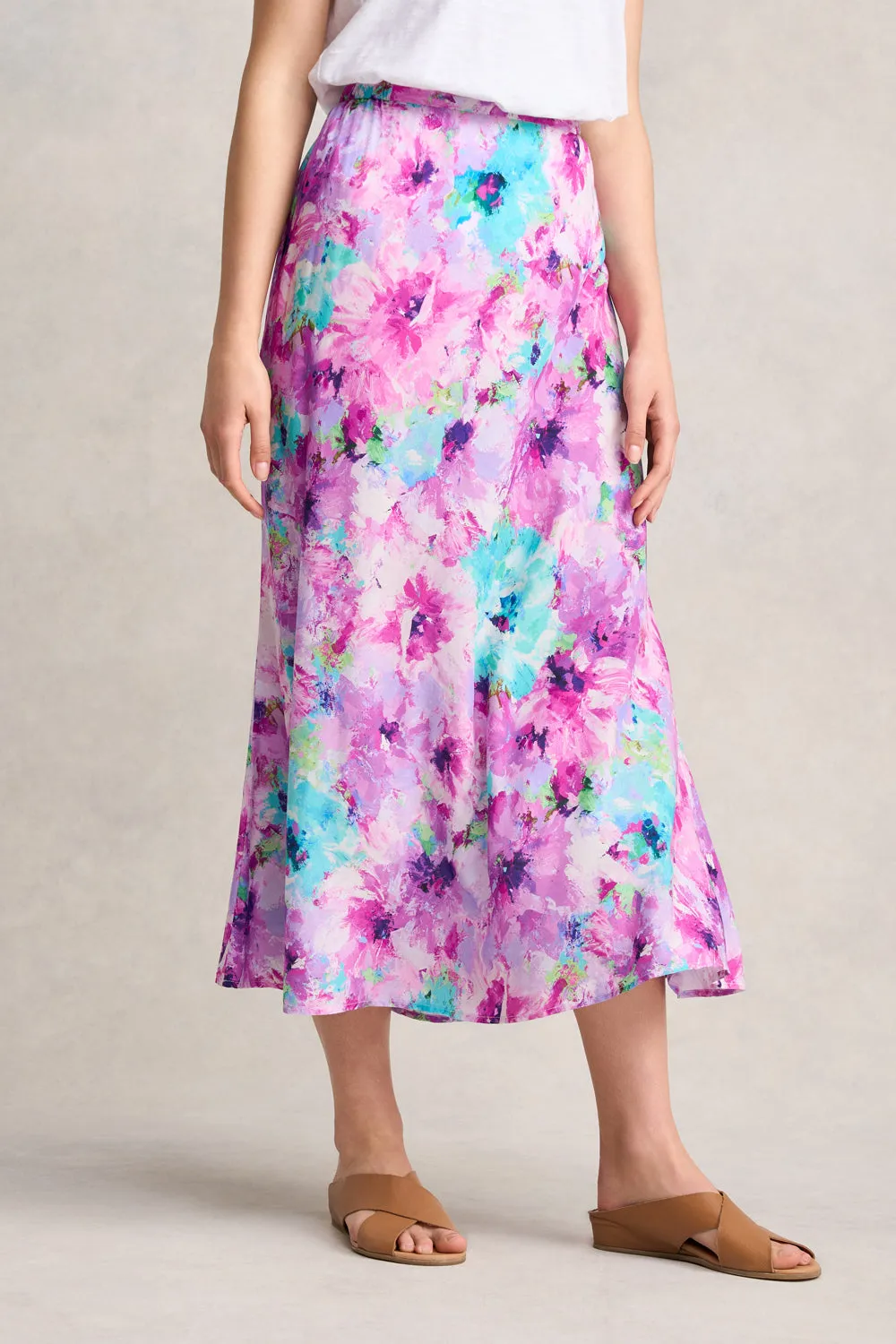 Travel Ease Diagonal Slit Printed Midi Skirt - Janes Bouquet