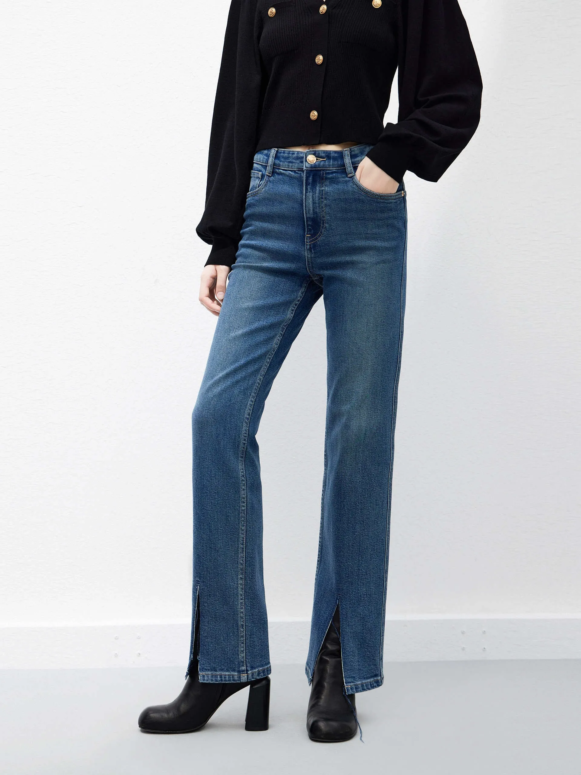 Front Slit Straight Jeans Mood Fit