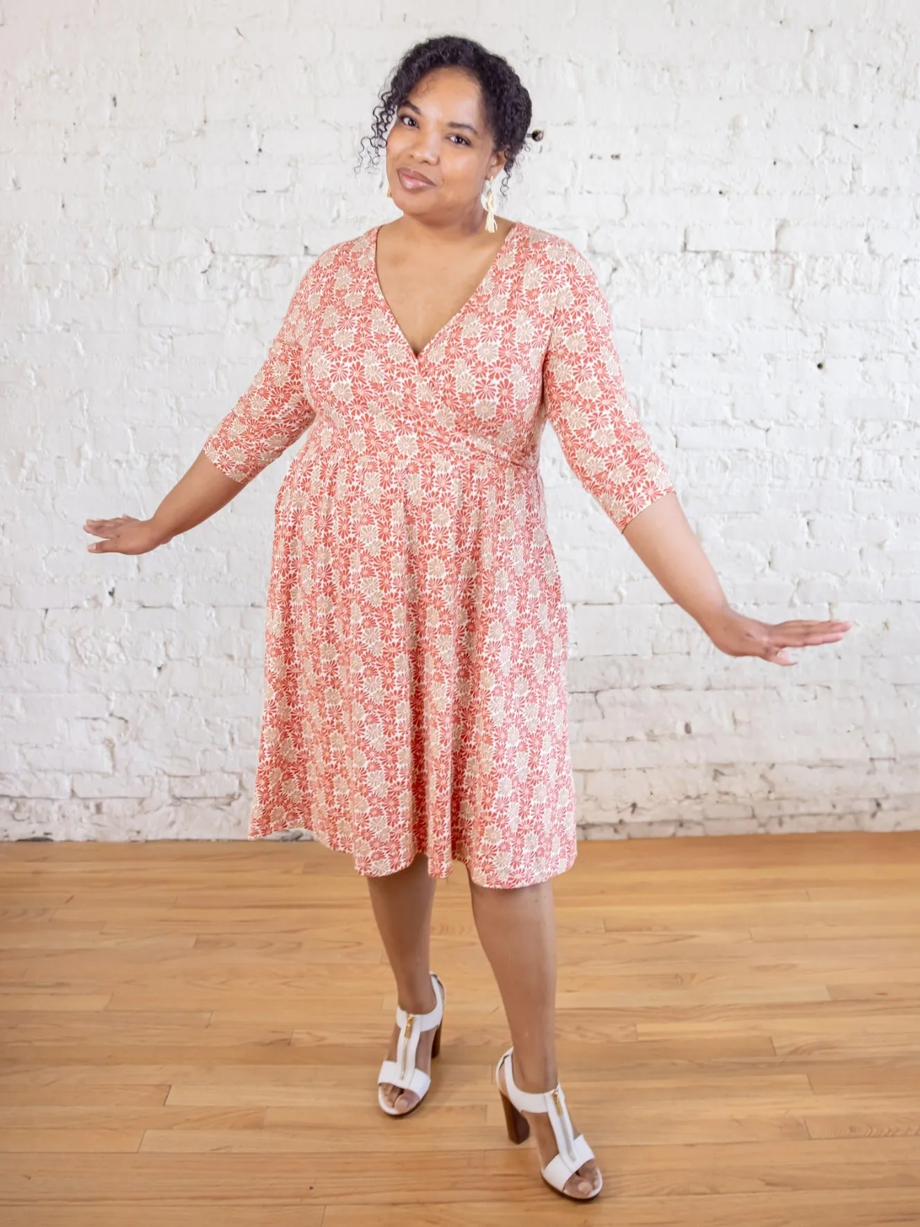AdjustableHemline QuickDry Construction Callie 3/4 Sleeve Plus Size Wrap Dress - Matisse Vermillion