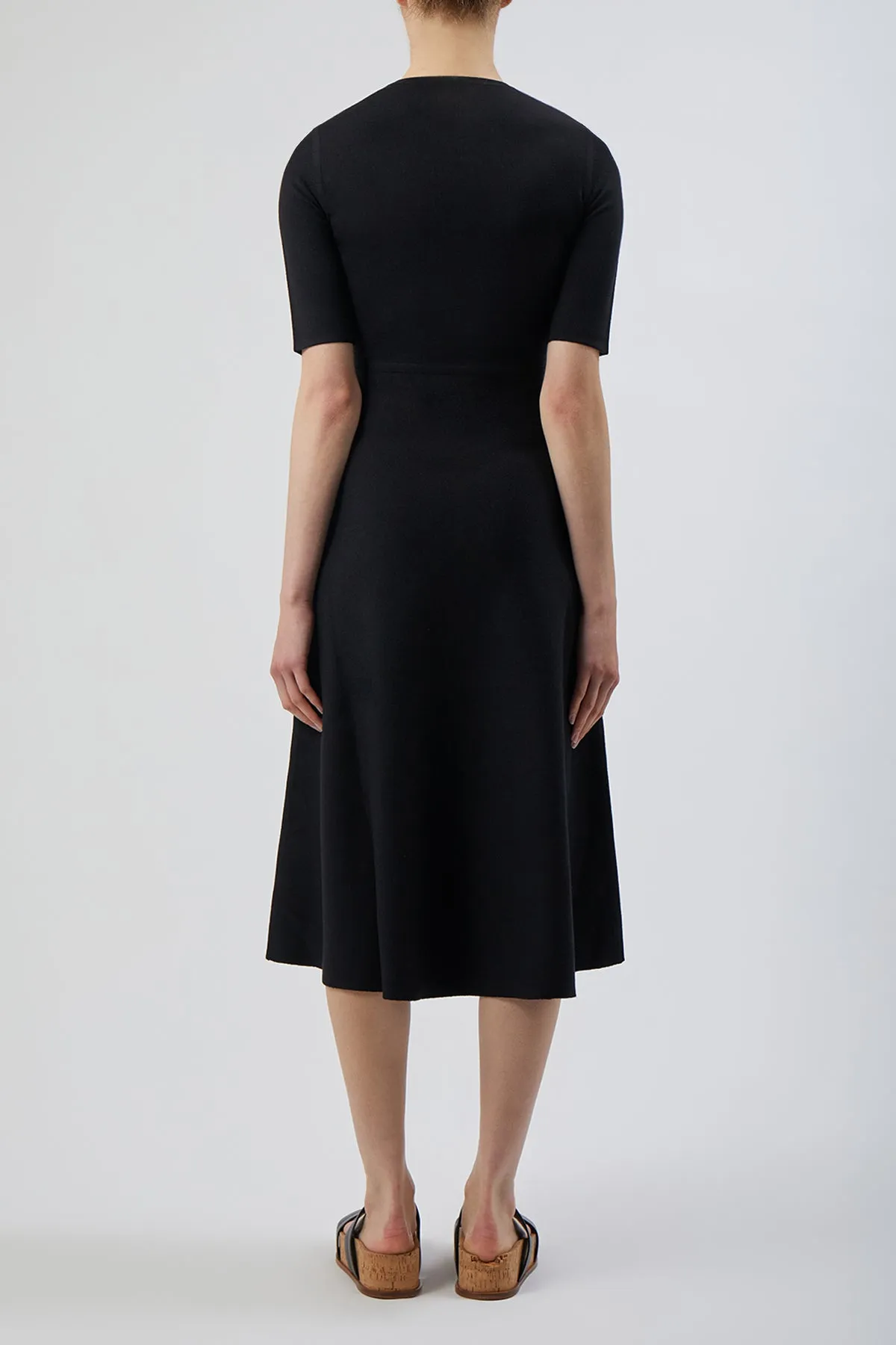 Seymore Knit Midi Dress in Black Merino Wool Cashmere WrinkleResistant Fabric Air Move