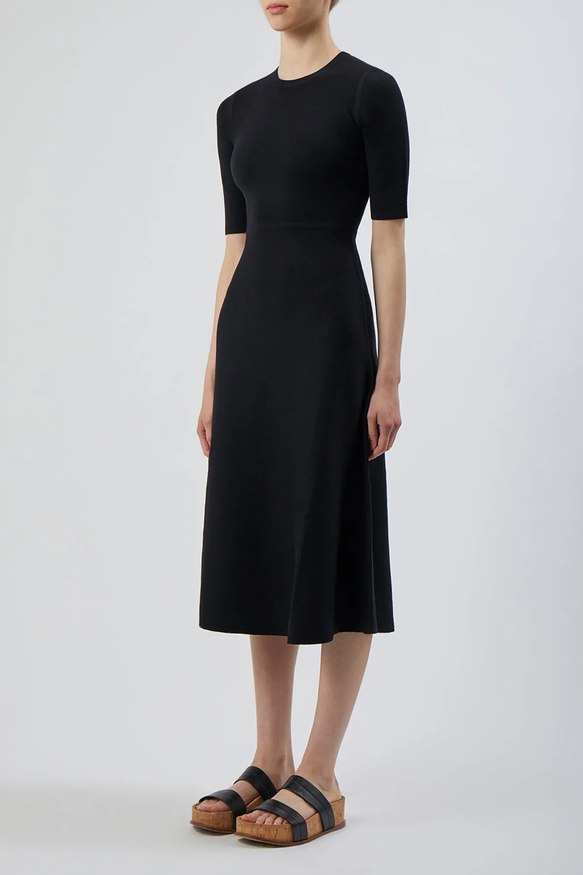 Seymore Knit Midi Dress in Black Merino Wool Cashmere NoSlipTrims ReinforcedHems