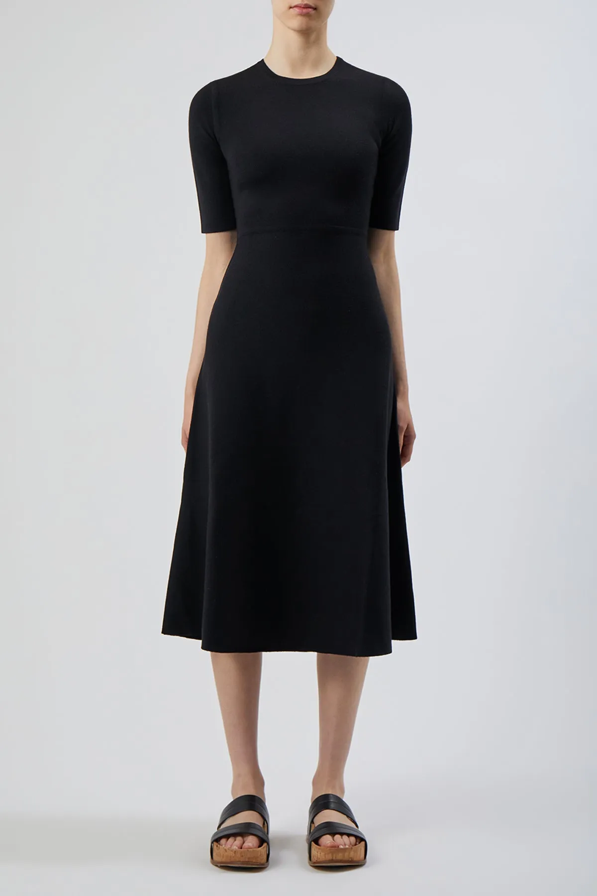 Beach Fit SweatWickingLining Seymore Knit Midi Dress in Black Merino Wool Cashmere