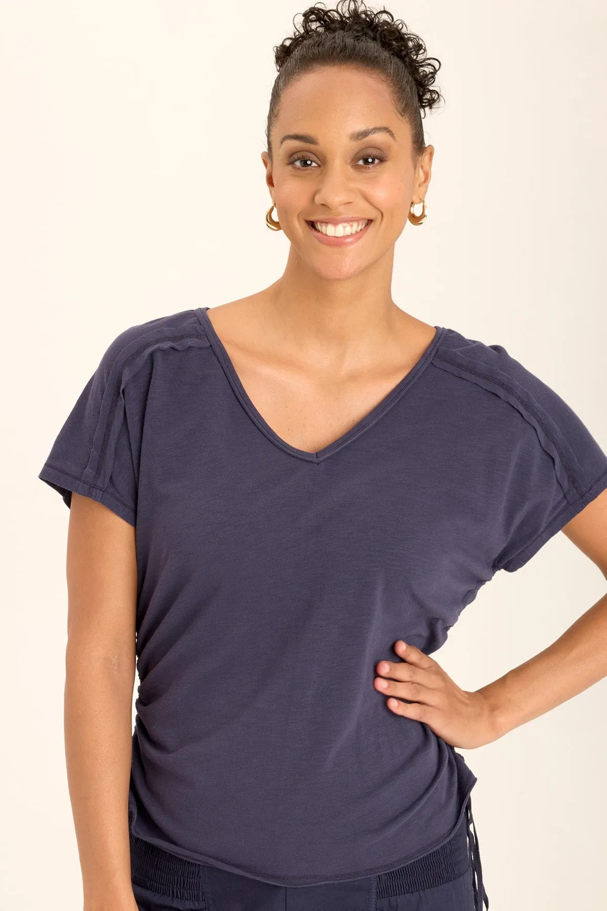 Diggory Cinched Cord V-Neck Jersey Tee Web Glow