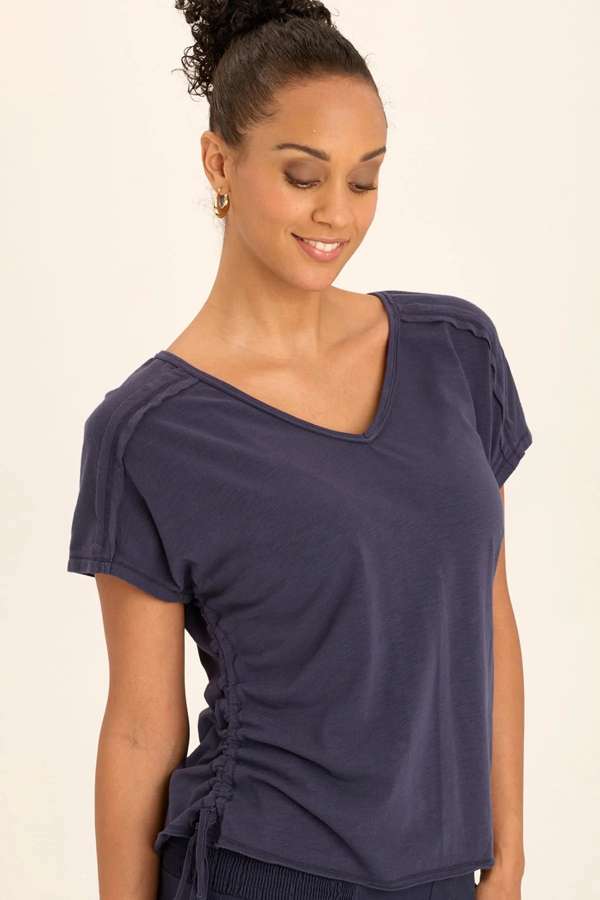 VersatileStyle Trend Vibe Diggory Cinched Cord V-Neck Jersey Tee