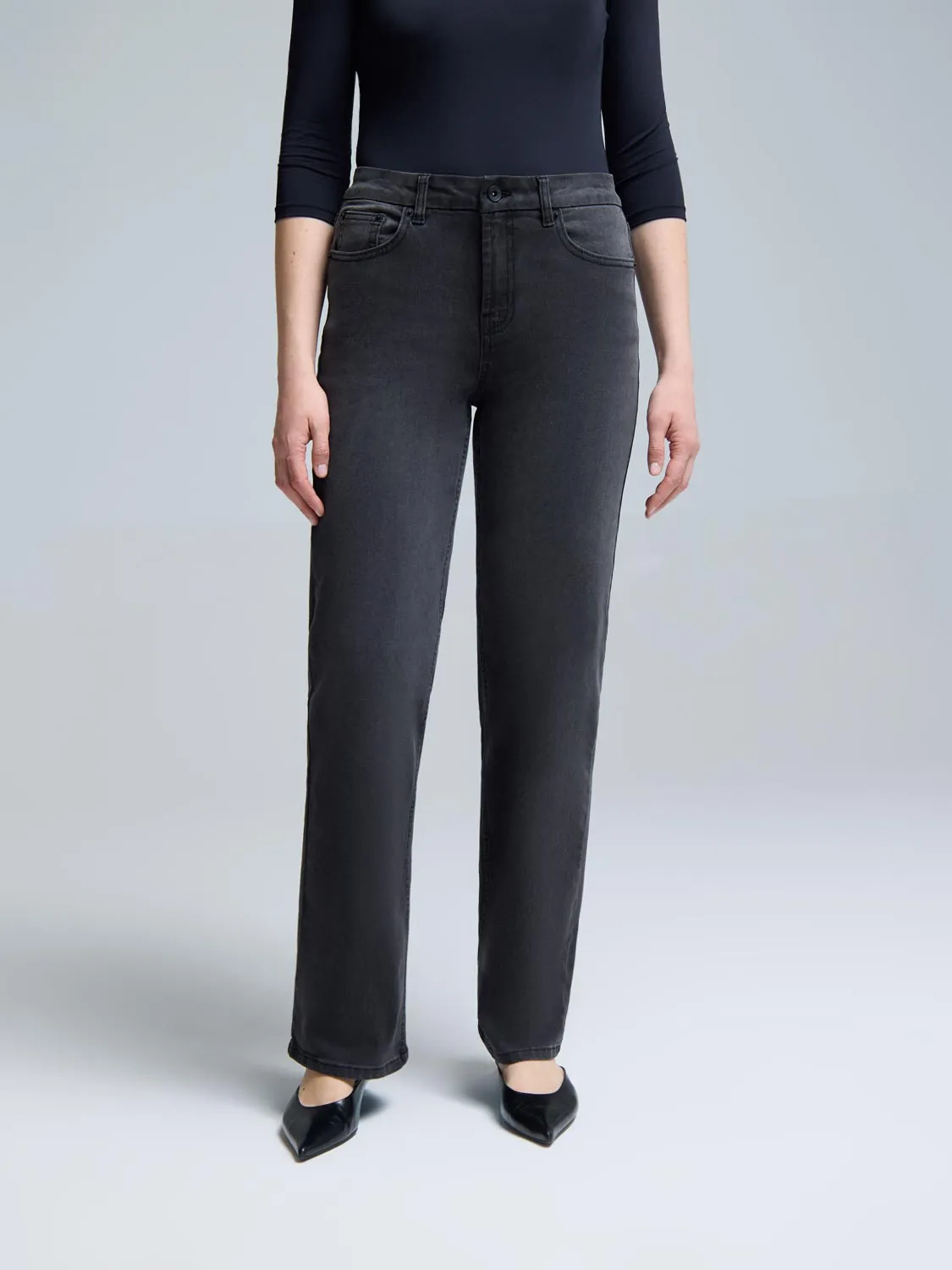 Grey Denim Straight-Leg Jeans Affordable Neutral Holiday Vibes