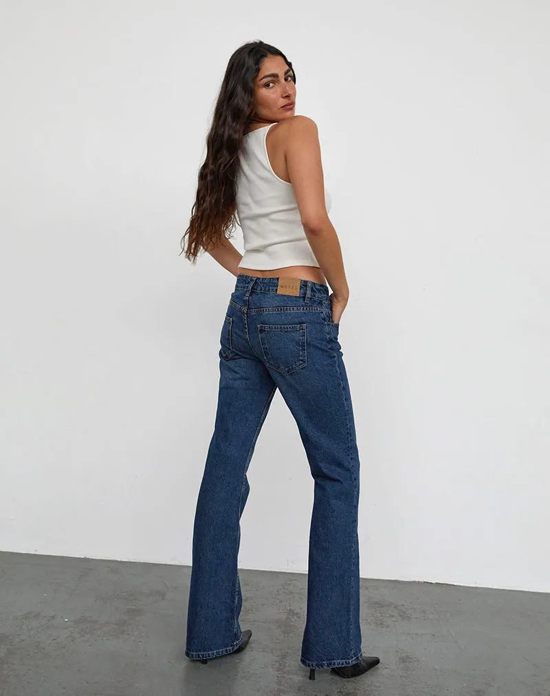 FadeResistant Rigid Low Rise Flare Jeans In Mid Blue Used