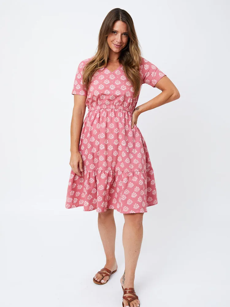 Global Glow Team Edge Lydia Dress - Floral Stamp Rose