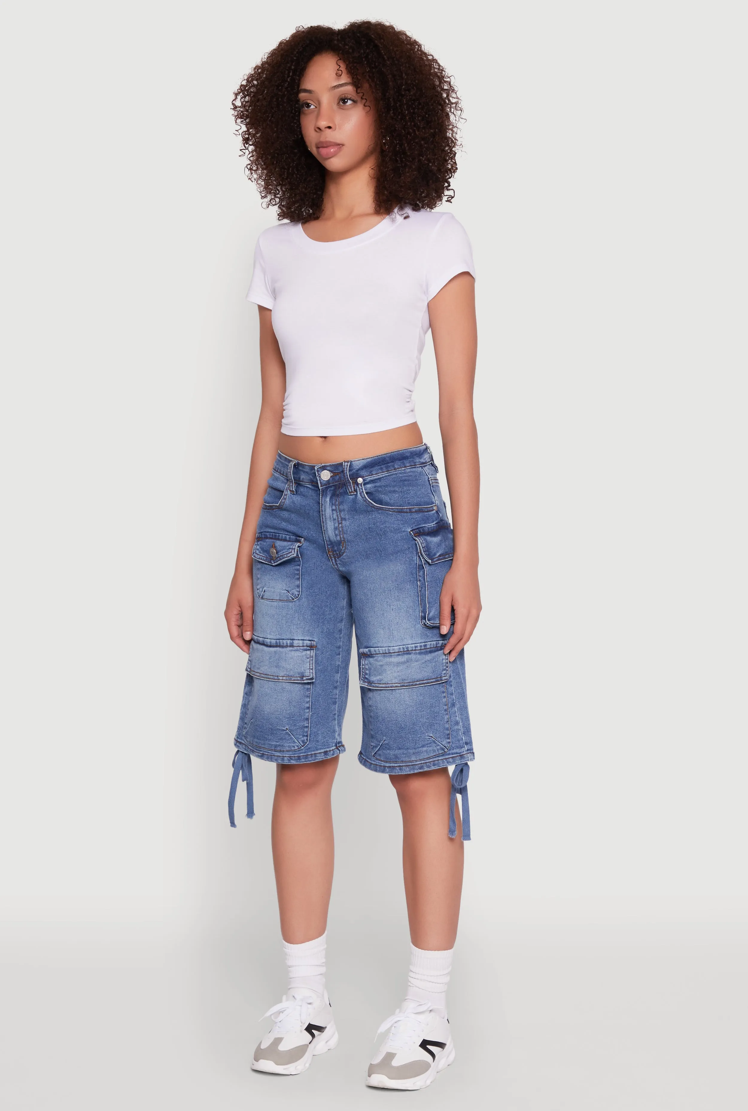 teenagers Madden Girl Denim Bermuda Shorts with Cargo Pockets