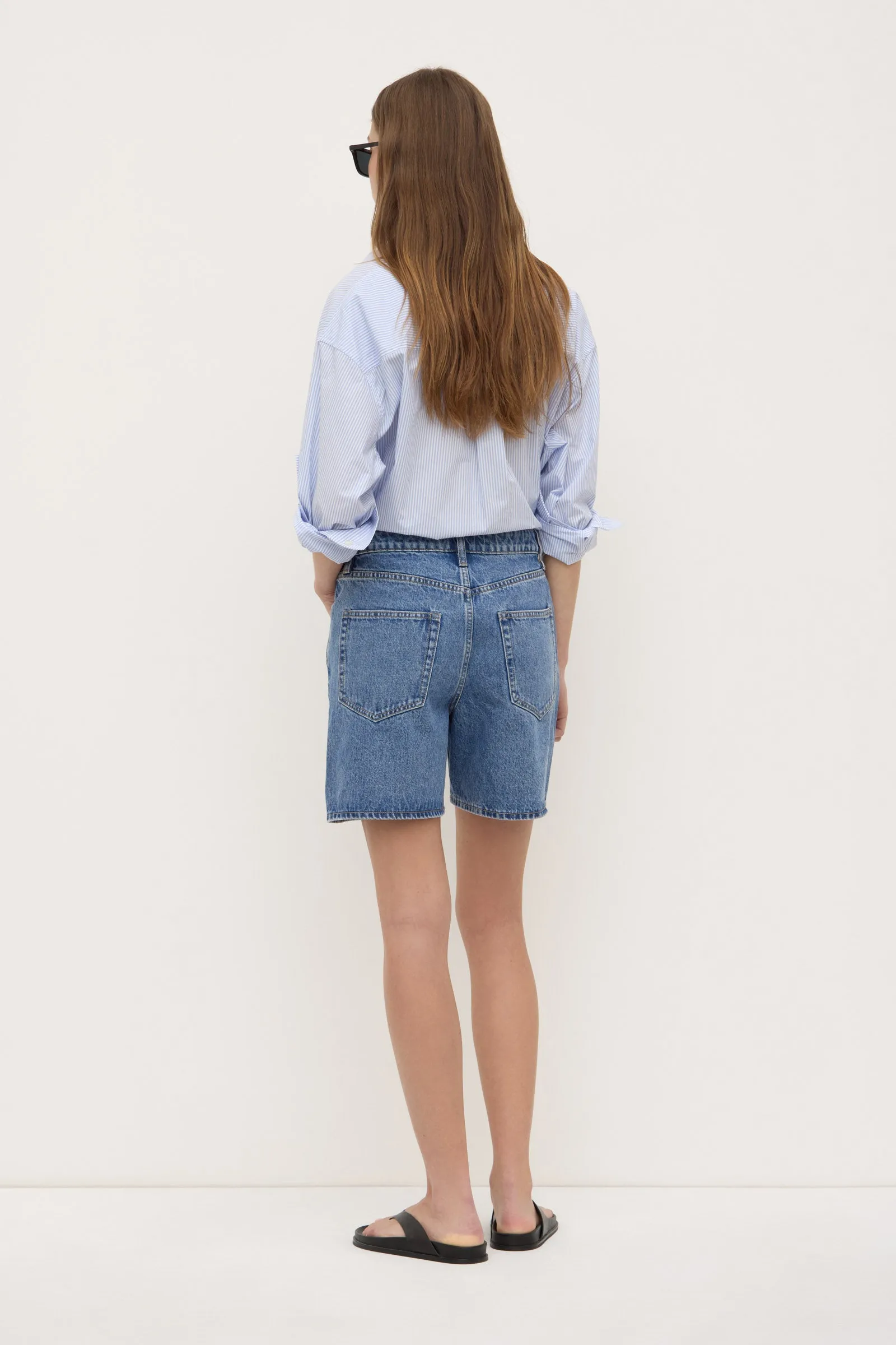 Mid Rise Vintage Denim Short Reflective Trim Detail
