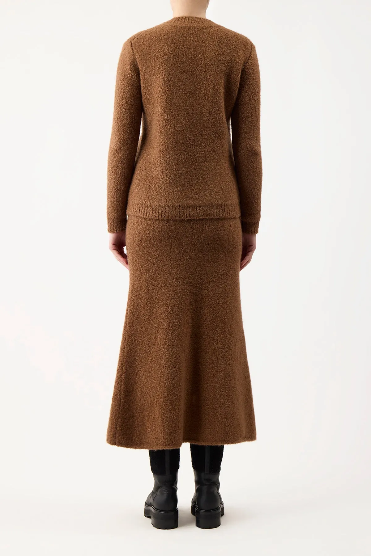 Layer Safe Hygienic Finish Pablo Knit Midi Skirt in Cognac Cashmere Silk Boucle