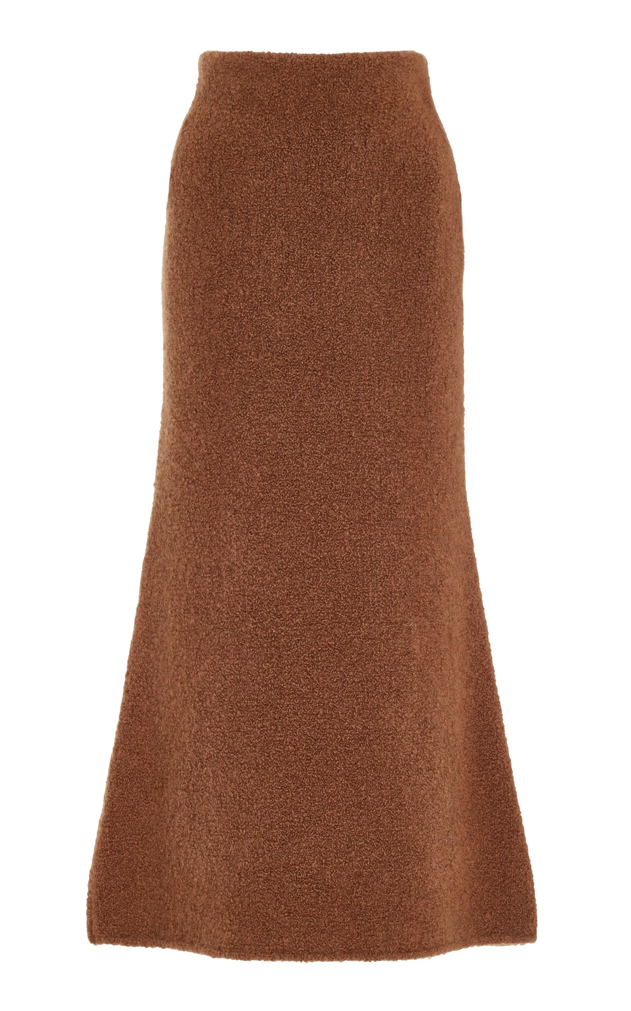 outdoor mode Pablo Knit Midi Skirt in Cognac Cashmere Silk Boucle