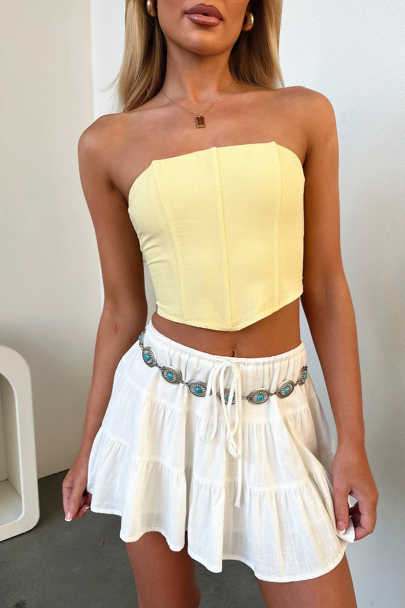 Soft Texture High Density Weave Tullie Tiered Mini Skirt - White