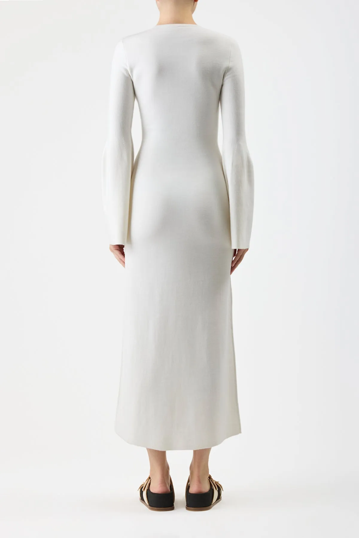 NonSlipGrip ZeroWaste Production Palanco Knit Maxi Dress in White Merino Wool Cashmere