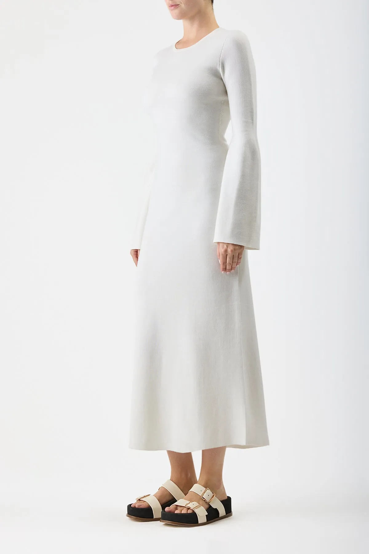 Palanco Knit Maxi Dress in White Merino Wool Cashmere Ethic Core ThermalRegulating Layer