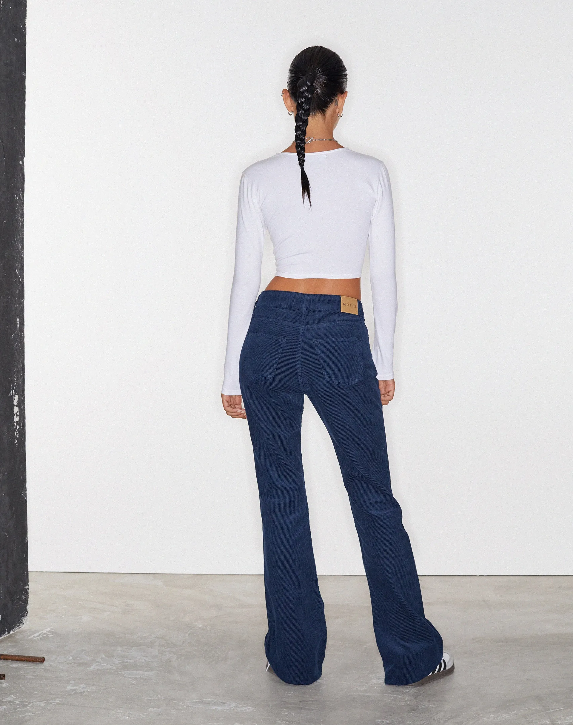 LowProfile Fasteners Low Rise Bootleg Jeans in Cord Navy