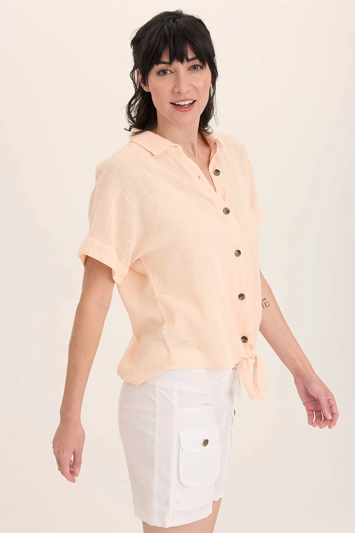 PillingResistant Teagan Gauze Tie-Up Top