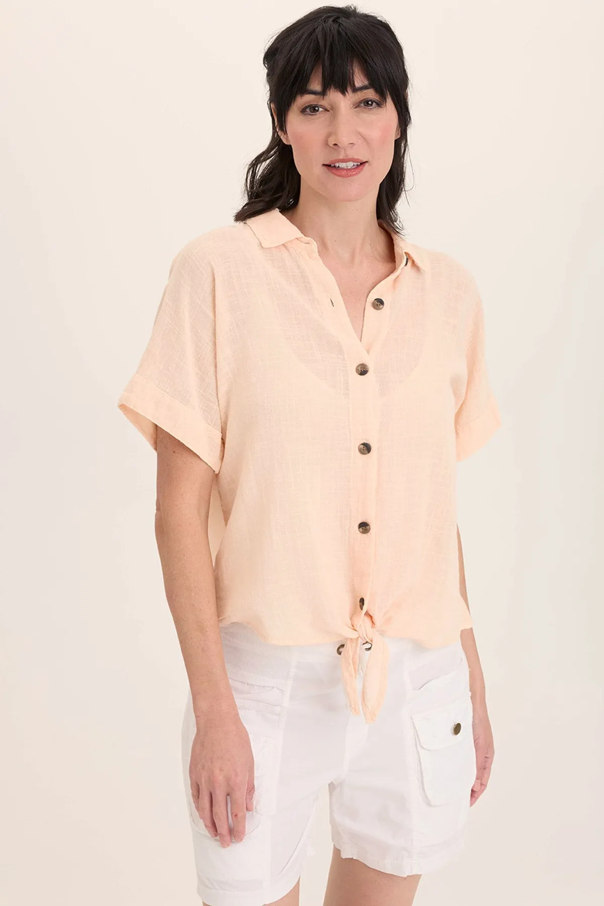 AdjustableStraps Elegant Glow Teagan Gauze Tie-Up Top