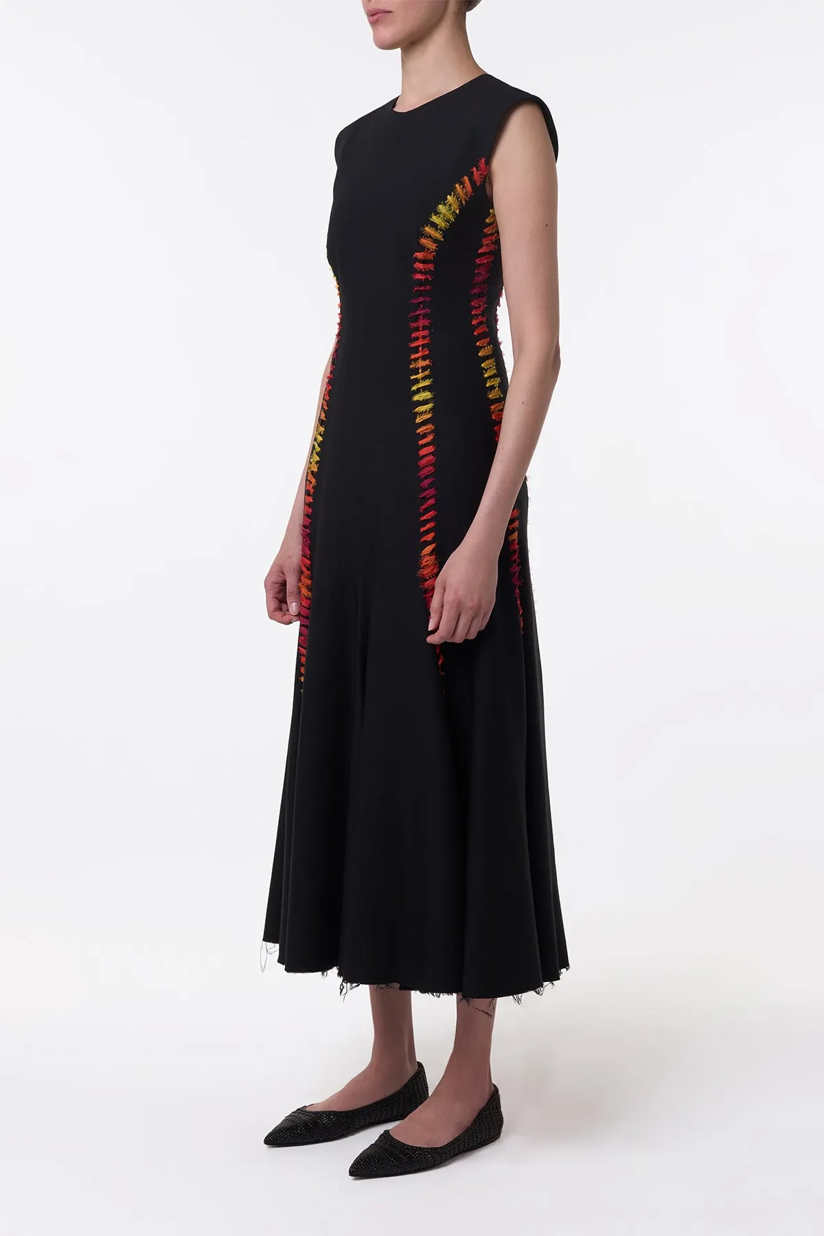 Kendal Laces Midi Dress in Black Wool ThermalRegulating Layer Breezy Fit