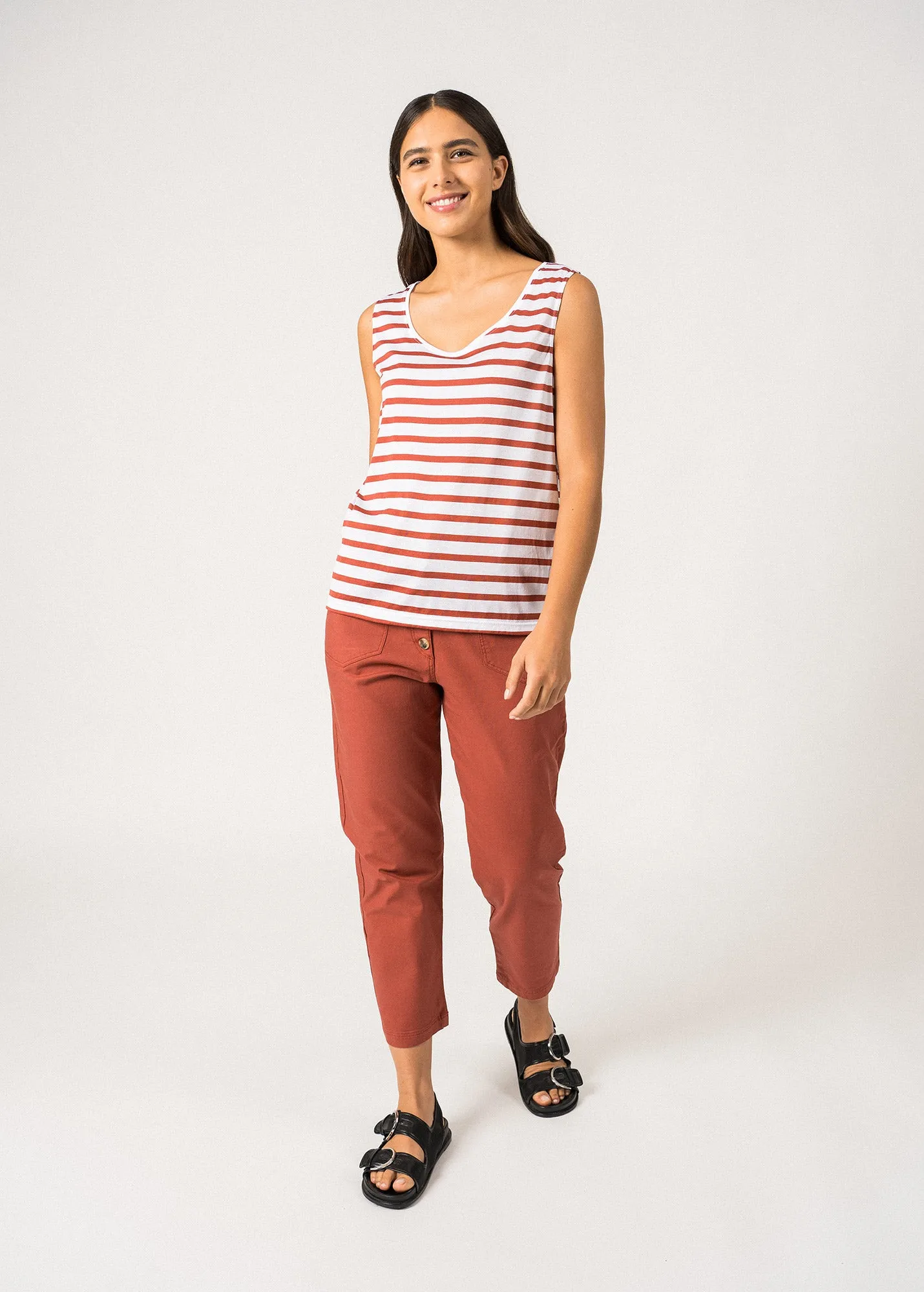 GASSIN - Striped Cotton Tank Top | Slim Fit (WHITE / TERRACOTTA) Sequin Glow