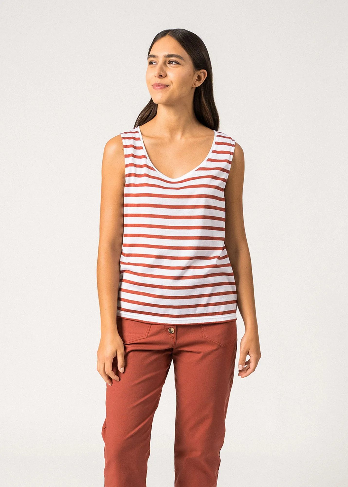 DurableSeams GASSIN - Striped Cotton Tank Top | Slim Fit (WHITE / TERRACOTTA)