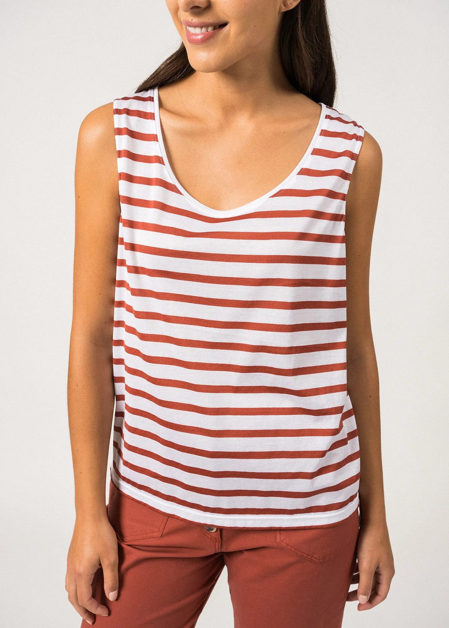 GASSIN - Striped Cotton Tank Top | Slim Fit (WHITE / TERRACOTTA) NonRestrictive Fit Storm Core