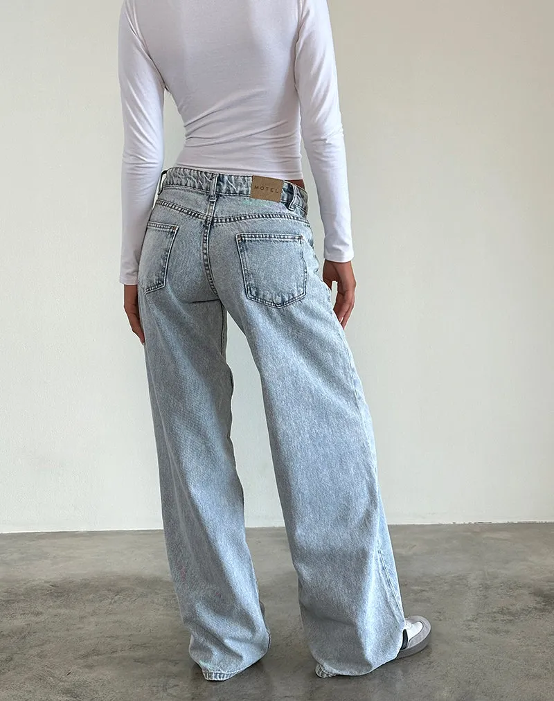 Low Rise Roomy Jeans in 80's Light Wash Blue Quiet Luxury Tagless Design