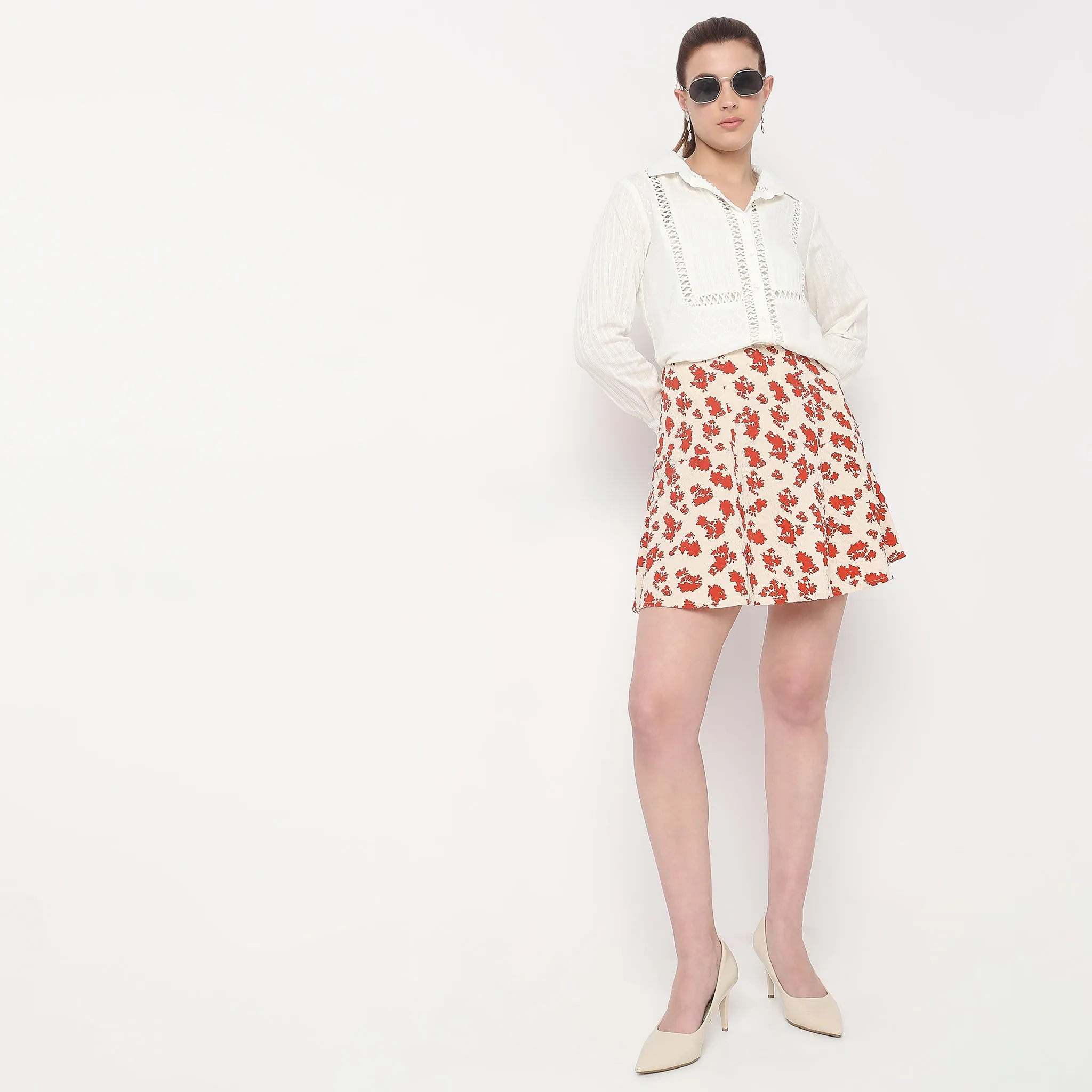 Flare Fit Printed Mid Rise Skirt Luxury Mood Push Edge