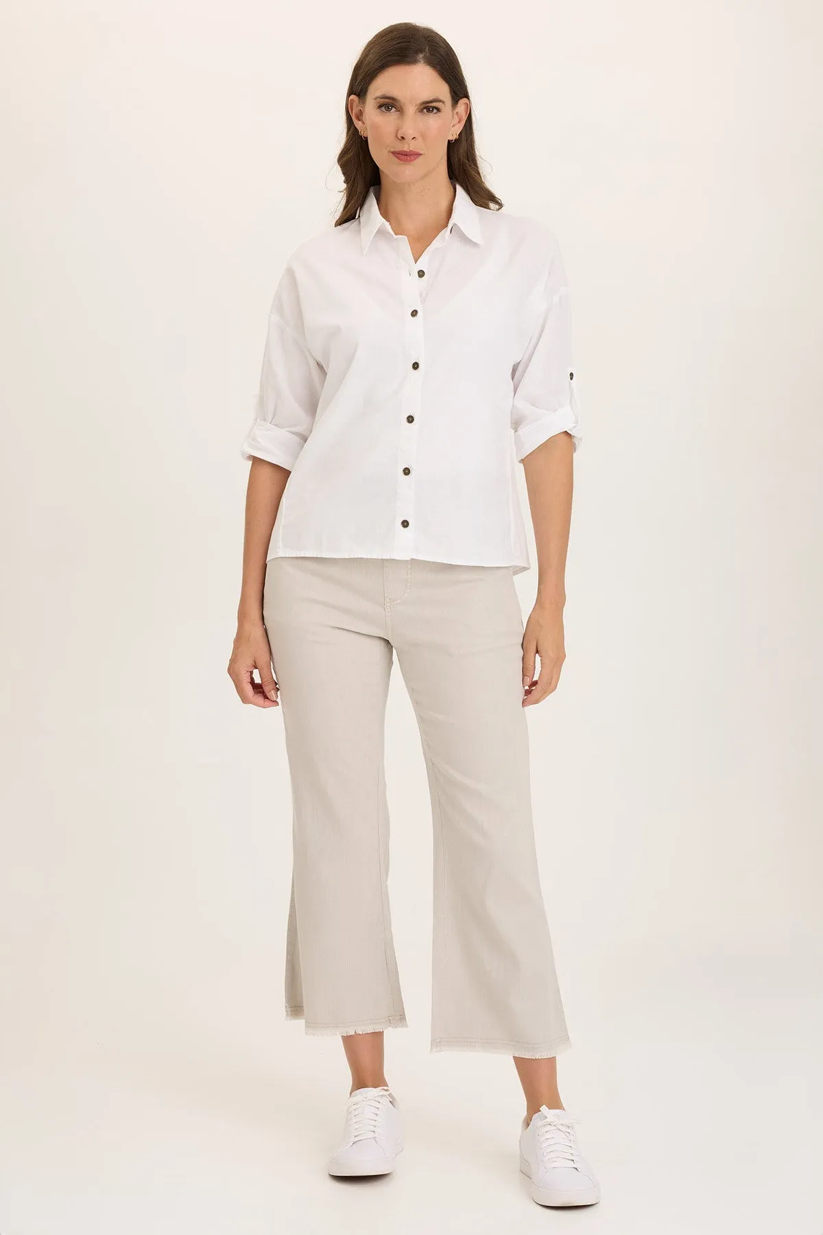 Carrie Linen 3/4-Sleeve Button-Up Faith Core warm fleece