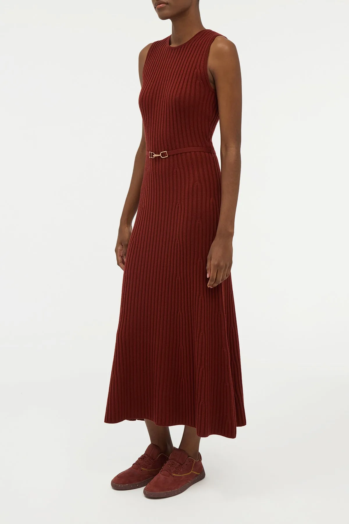 NonRestrictive Fit Meier Knit Midi Dress in Burnt Sienna Merino Wool Cashmere