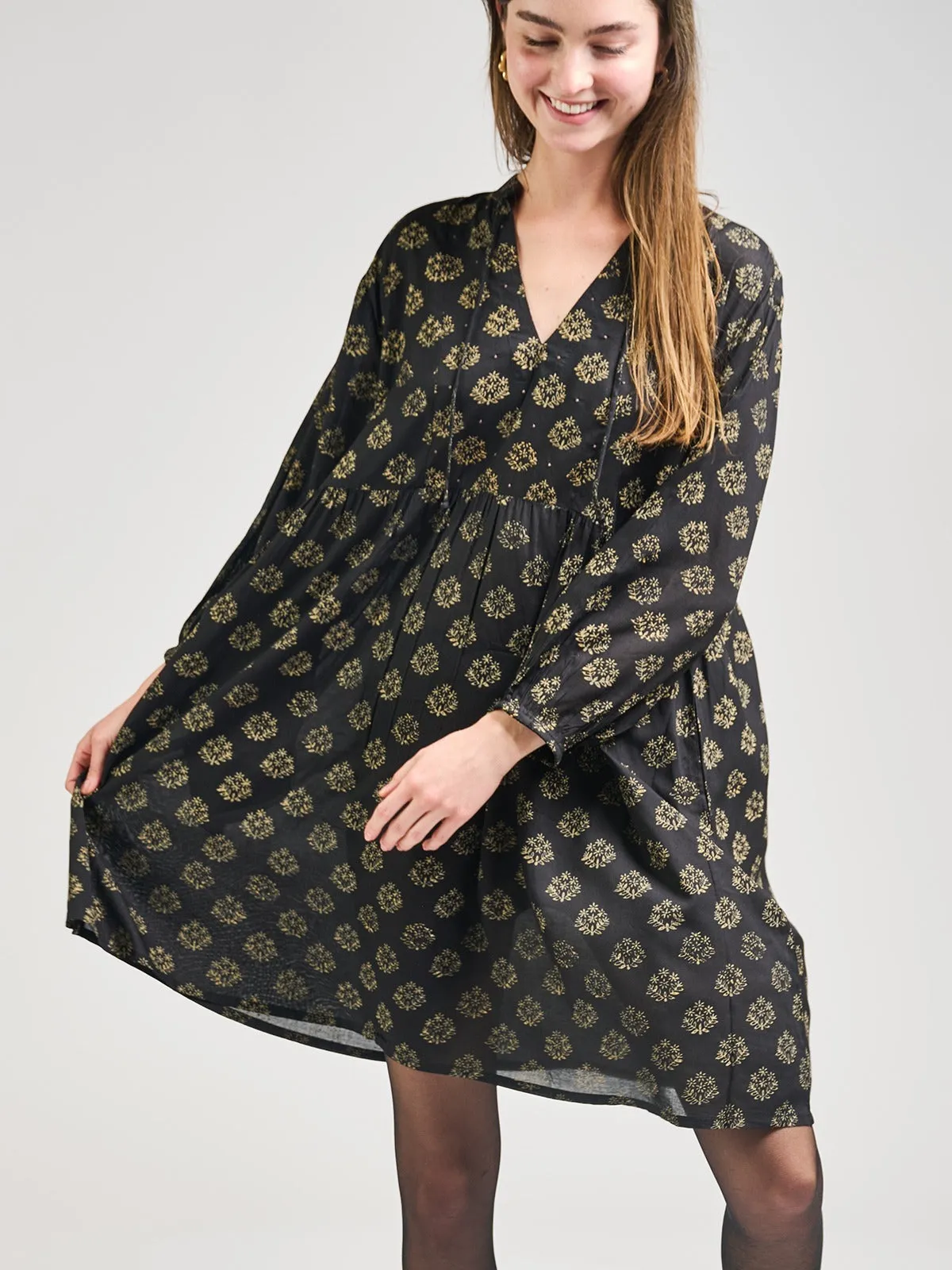 ElasticBinding Sohla Mini Dress - Floral Stamp Black