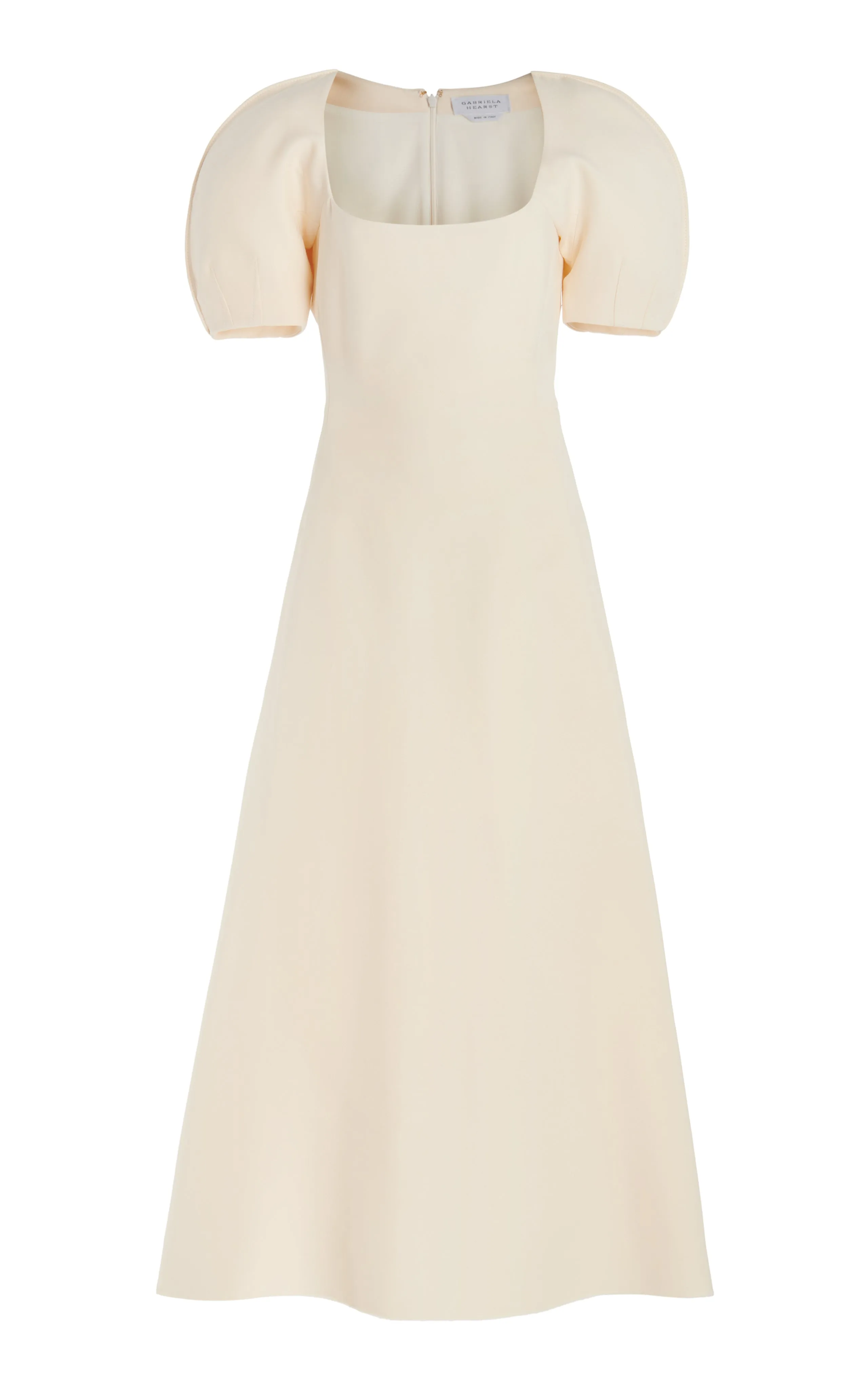 Niahm Midi Dress in Ivory Wool Silk Cady Travel Vibe Easy Go