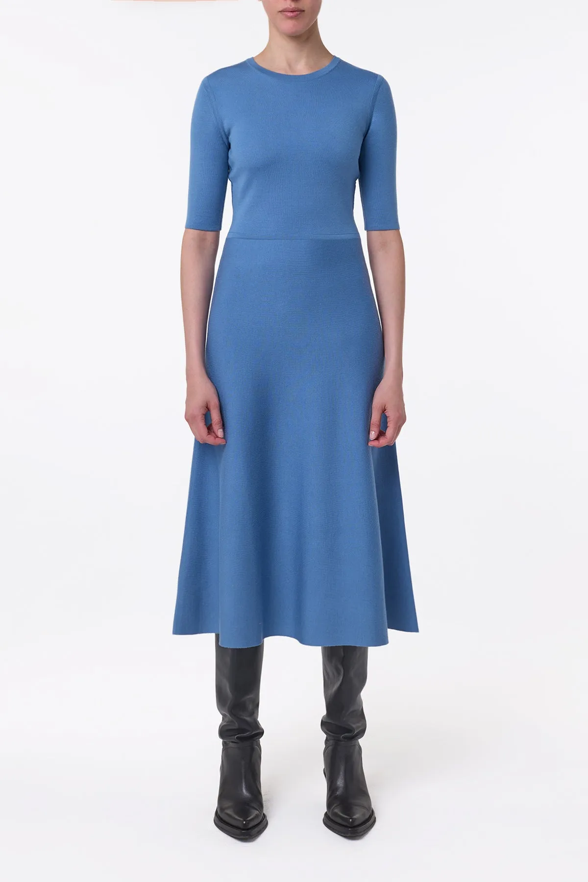 ShapeRetentionCloth Planet Care Seymore Knit Midi Dress in Sky Merino Wool Cashmere