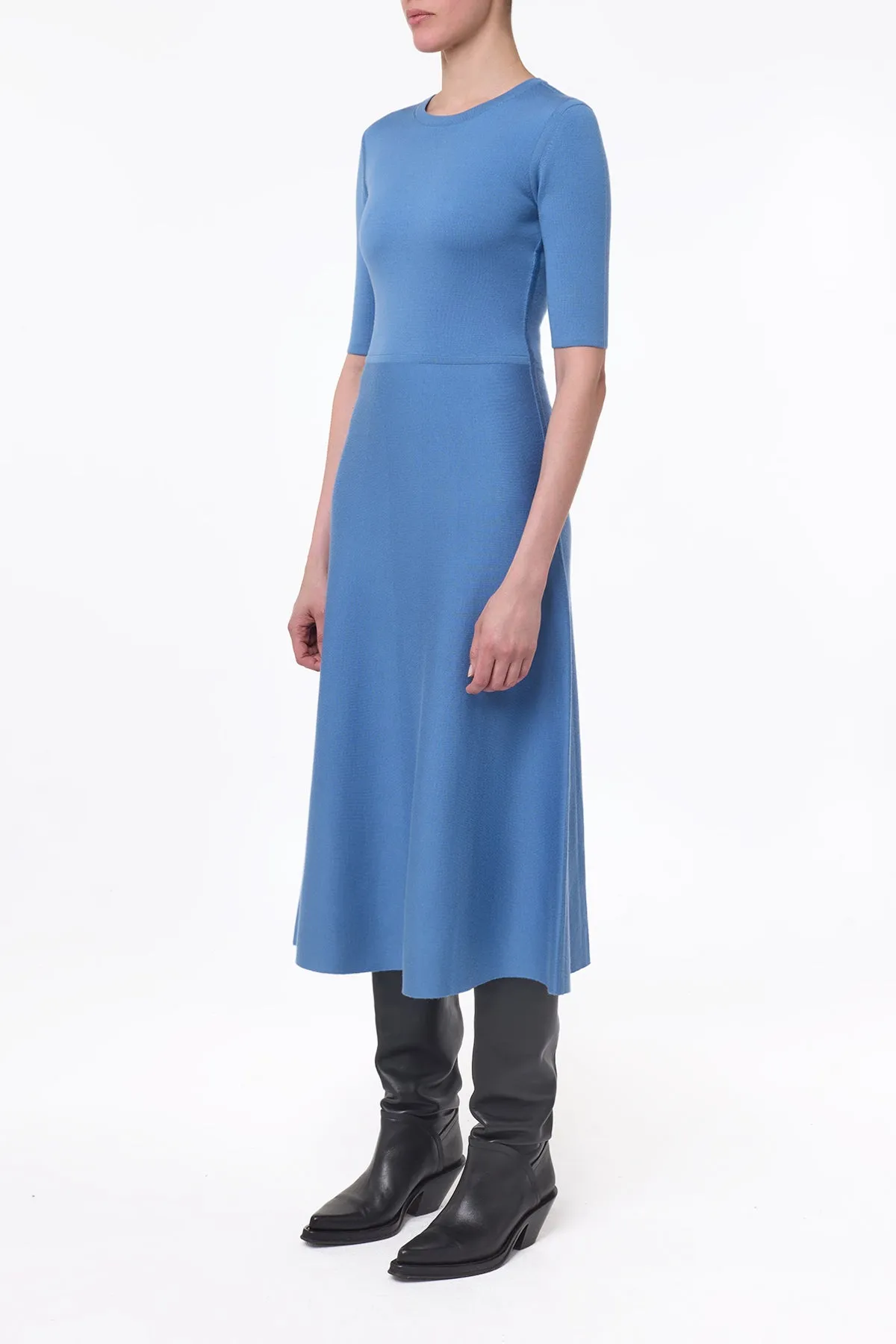 Flexible Joints WaterRepellentSurface Seymore Knit Midi Dress in Sky Merino Wool Cashmere