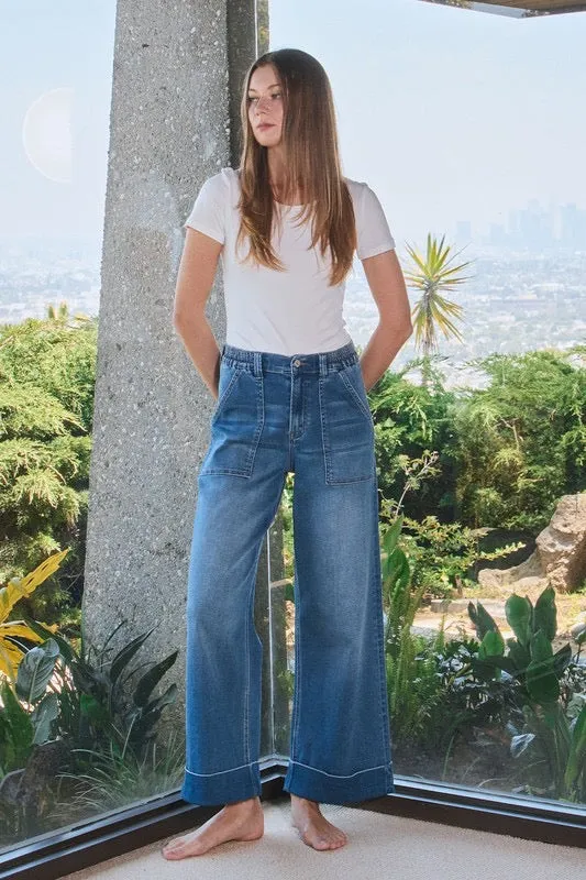 WaterRepellent Fantasy Mood Vervet High Rise Double Cuffed Baggy Wide Leg Jeans