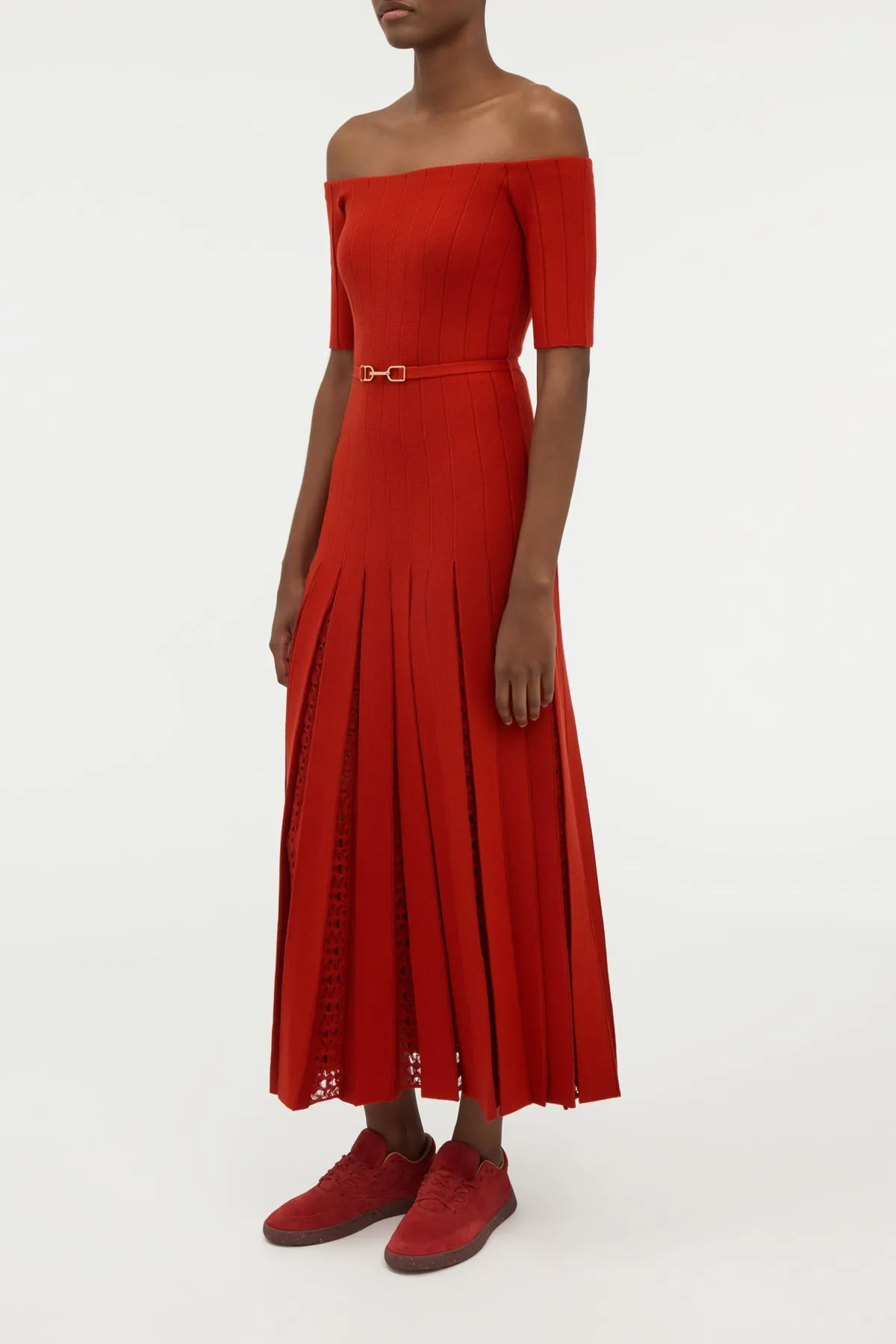 Parisian Chic Star Light Kurt Knit Pleated Maxi Dress in Antelope Orange Merino Wool