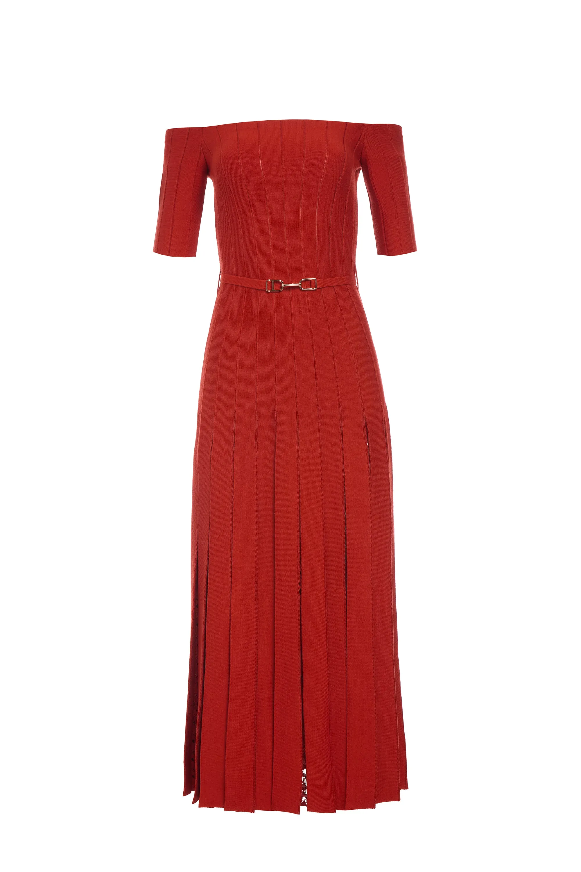Kurt Knit Pleated Maxi Dress in Antelope Orange Merino Wool Crystal Soul