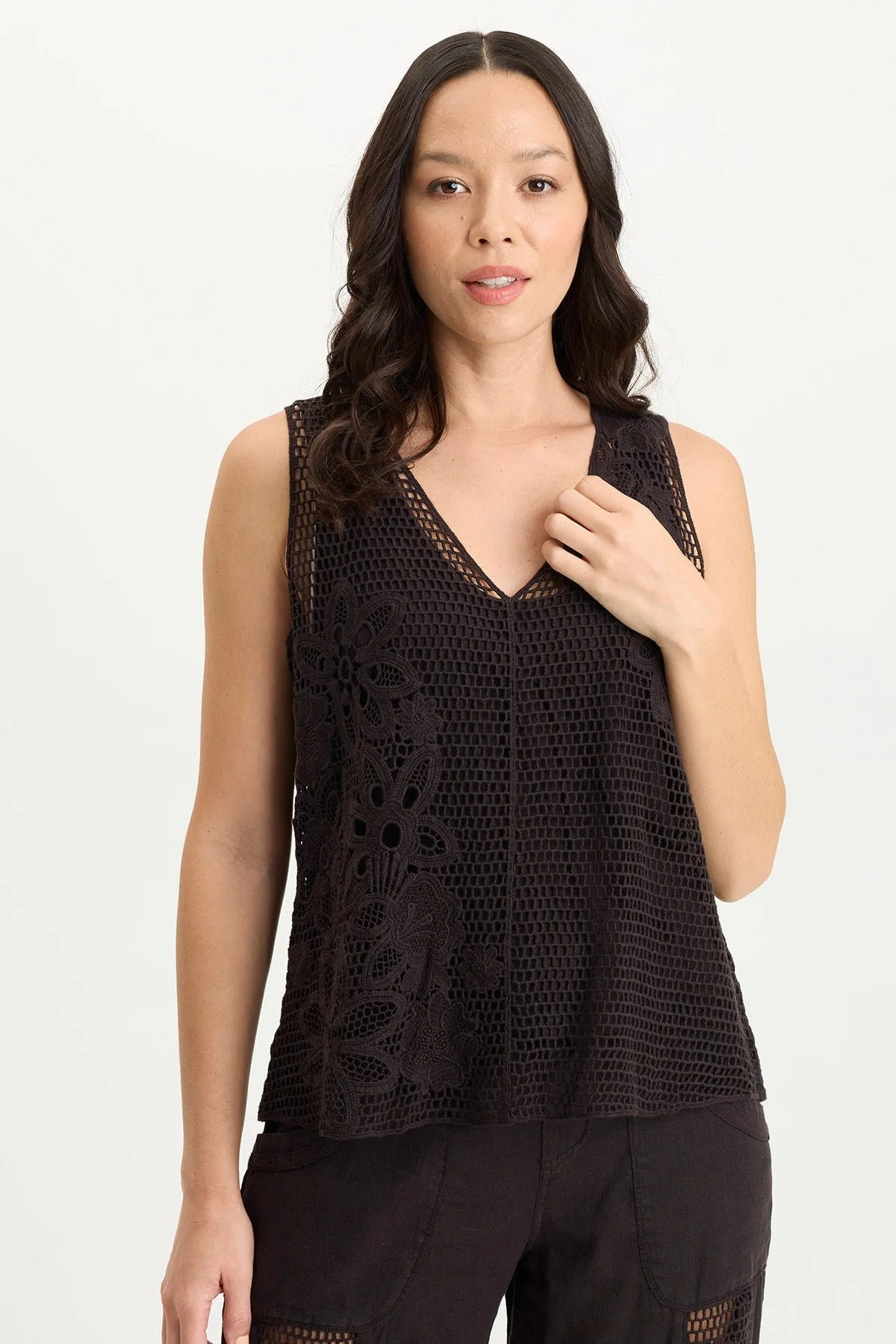 Chariss Crochet V-Neck Tank Top UV Protection