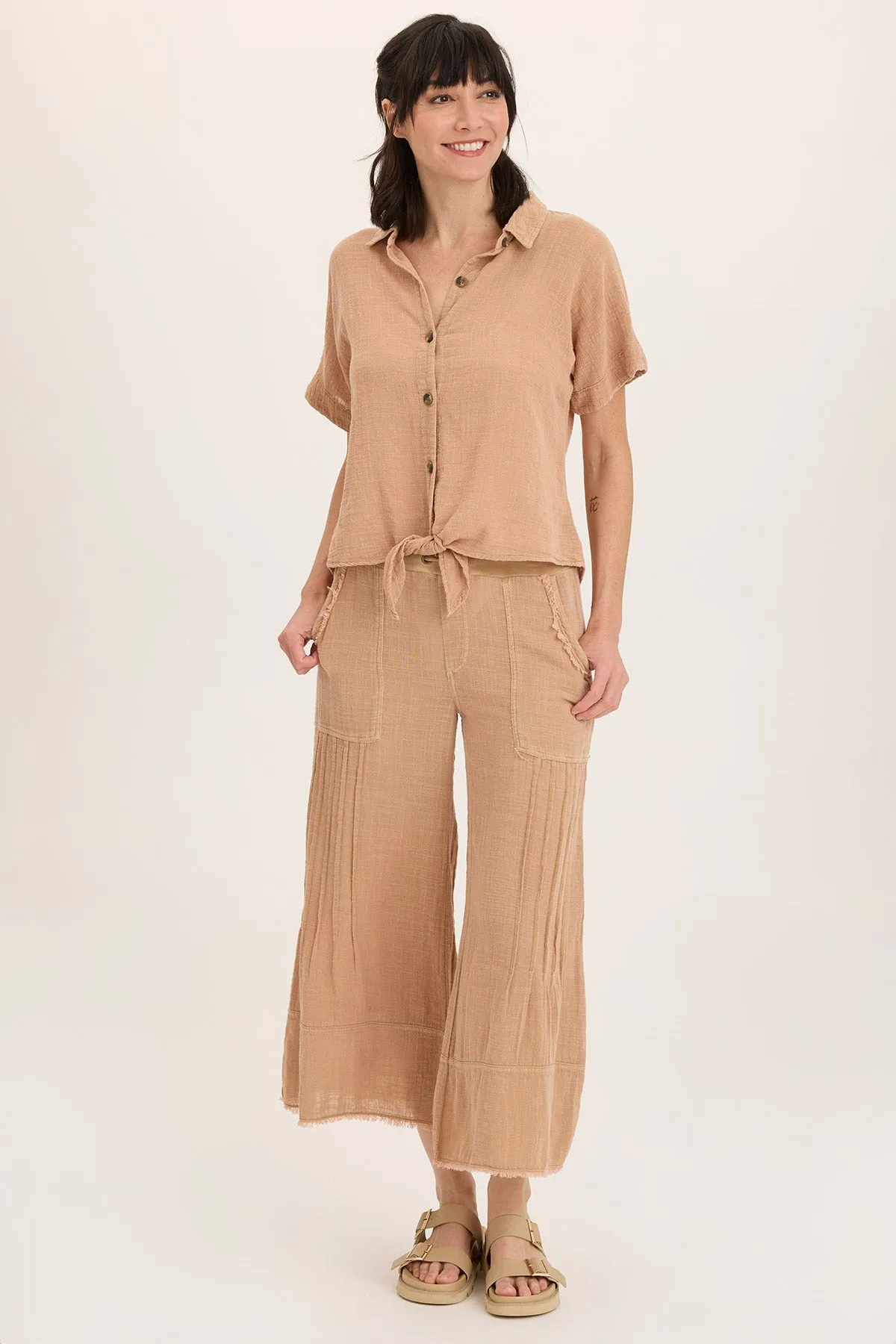 Aerated Seam Placement Teagan Gauze Tie-Up Top