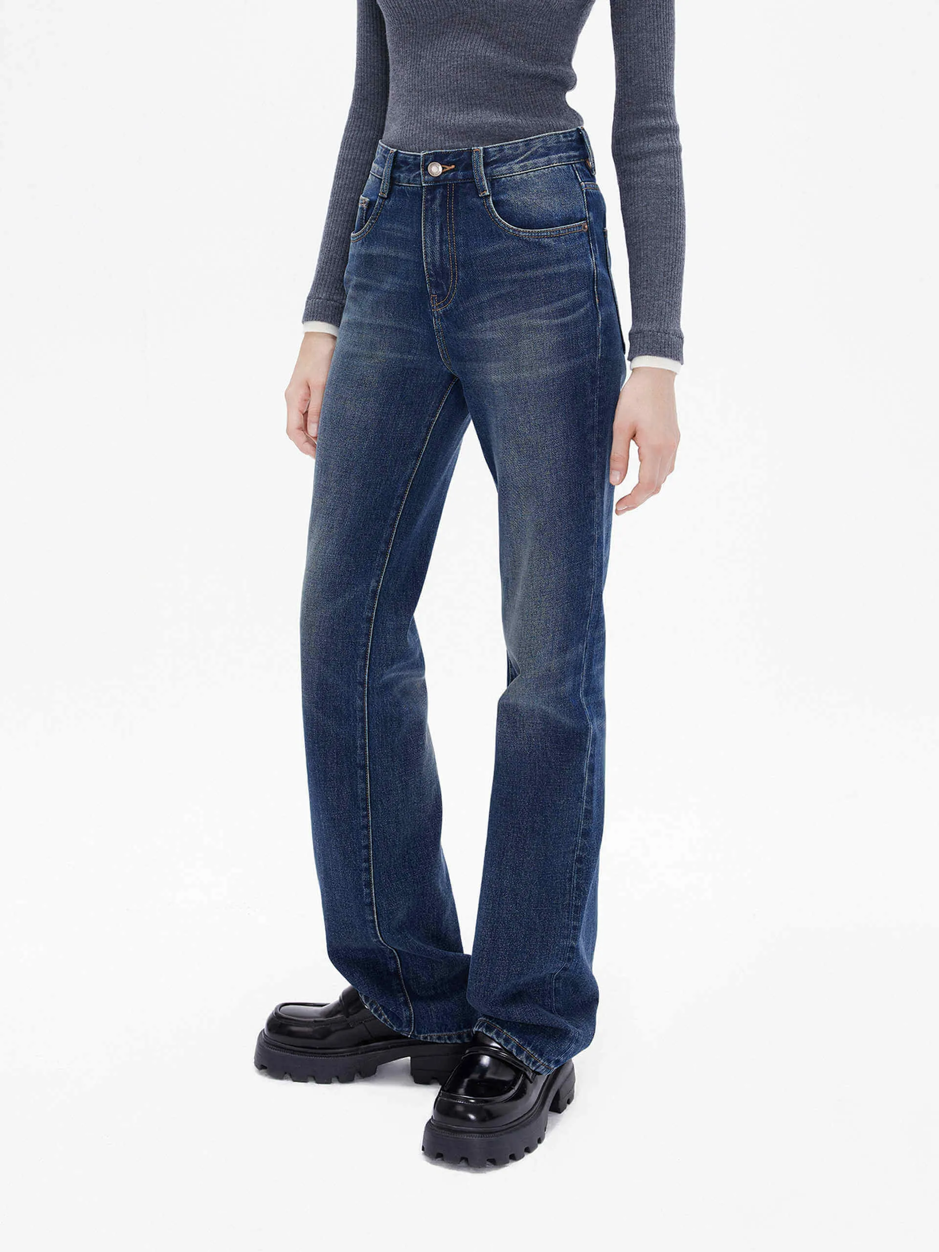 High Rise Straight Jeans Durable Hardware Lightweight Construction